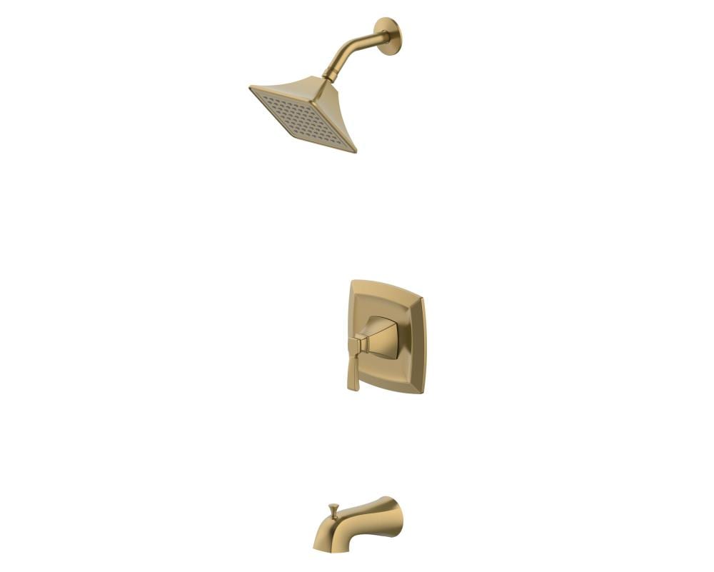 Grifo de bañera y ducha cuadrado de 3.54 pulgadas con acabado dorado cepillado de una sola manija y función única Allen + Roth Chesler con válvula 873X-724408