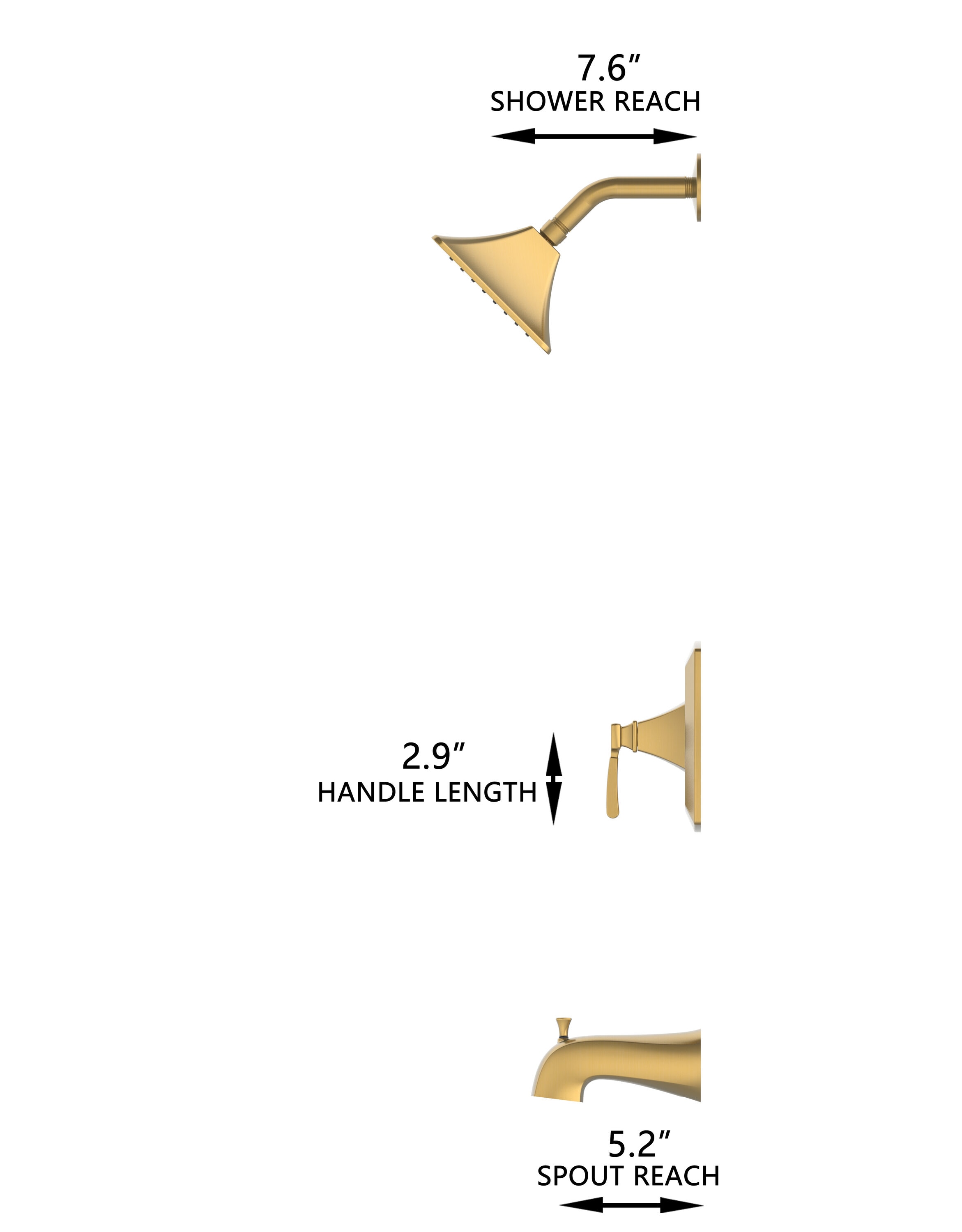 Grifo de bañera y ducha cuadrado de 3.54 pulgadas con acabado dorado cepillado de una sola manija y función única Allen + Roth Chesler con válvula 873X-724408