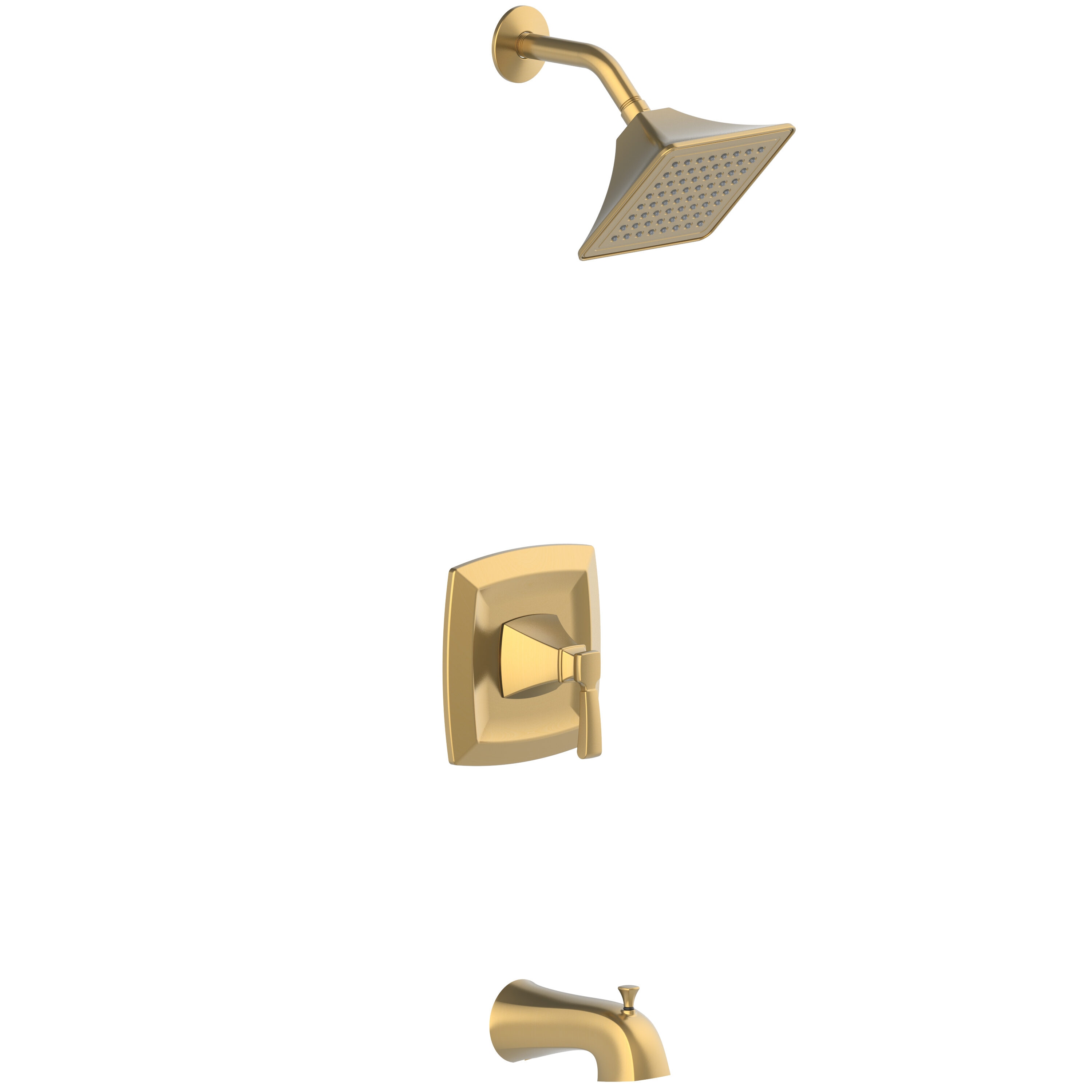 Grifo de bañera y ducha cuadrado de 3.54 pulgadas con acabado dorado cepillado de una sola manija y función única Allen + Roth Chesler con válvula 873X-724408
