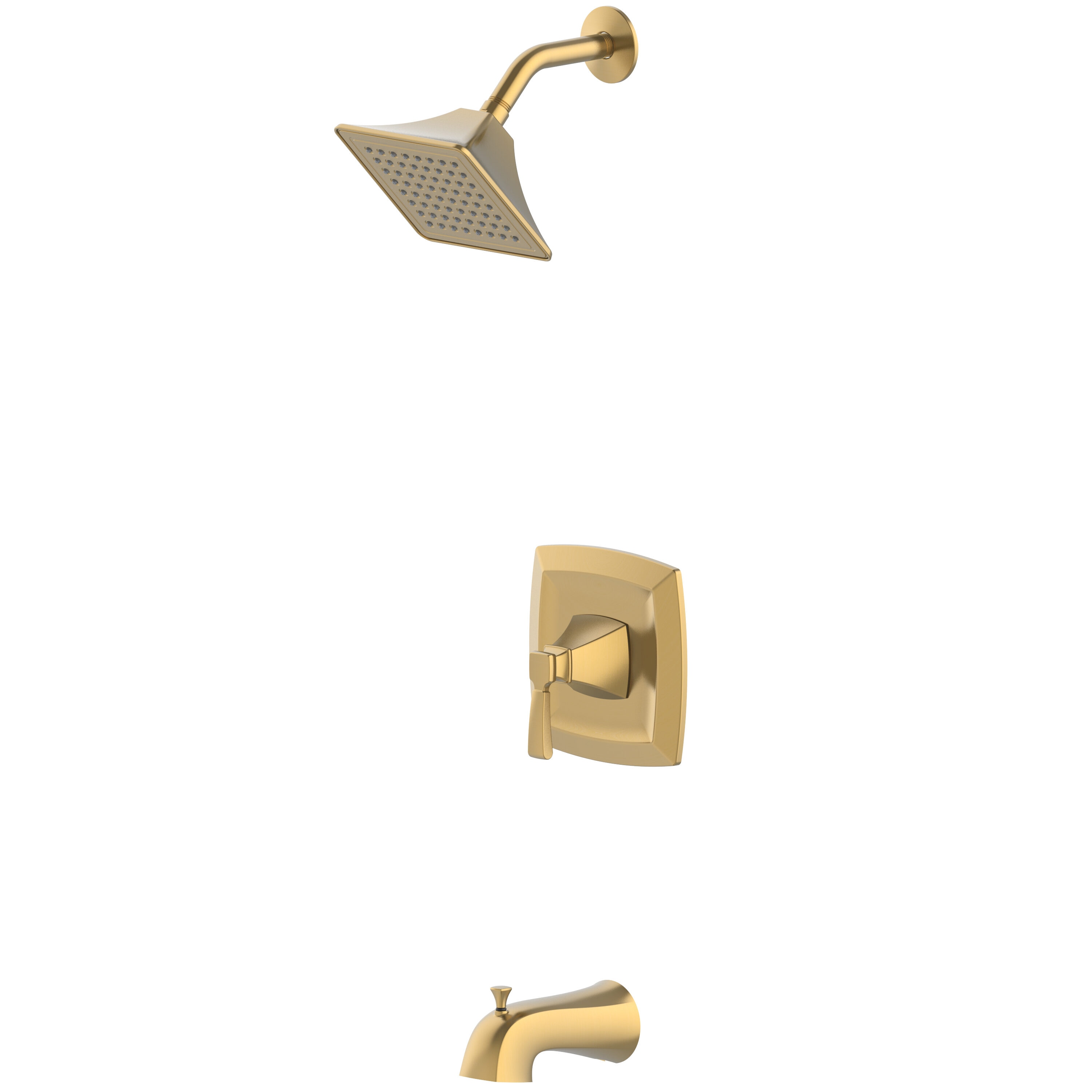 Grifo de bañera y ducha cuadrado de 3.54 pulgadas con acabado dorado cepillado de una sola manija y función única Allen + Roth Chesler con válvula 873X-724408