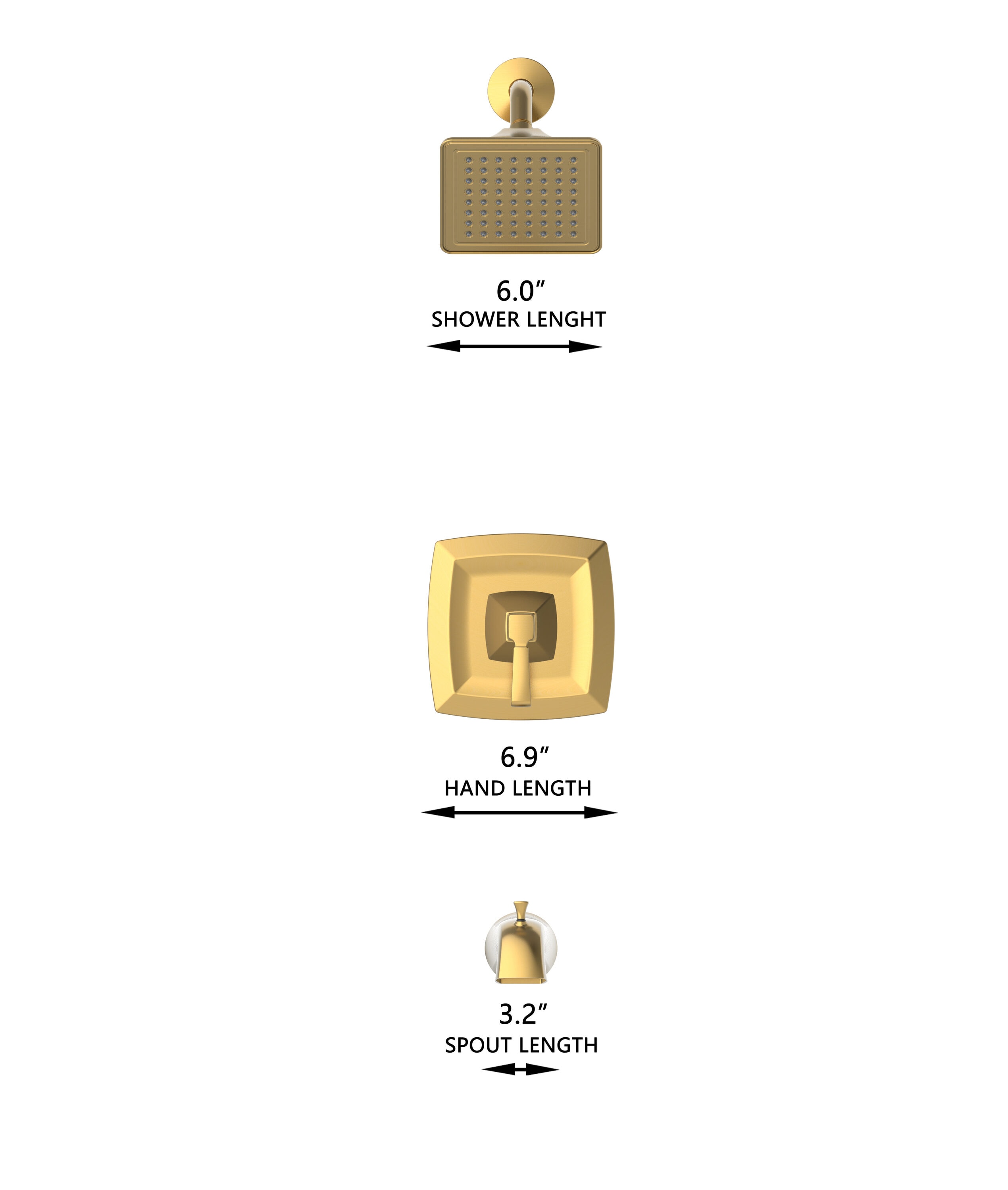 Grifo de bañera y ducha cuadrado de 3.54 pulgadas con acabado dorado cepillado de una sola manija y función única Allen + Roth Chesler con válvula 873X-724408