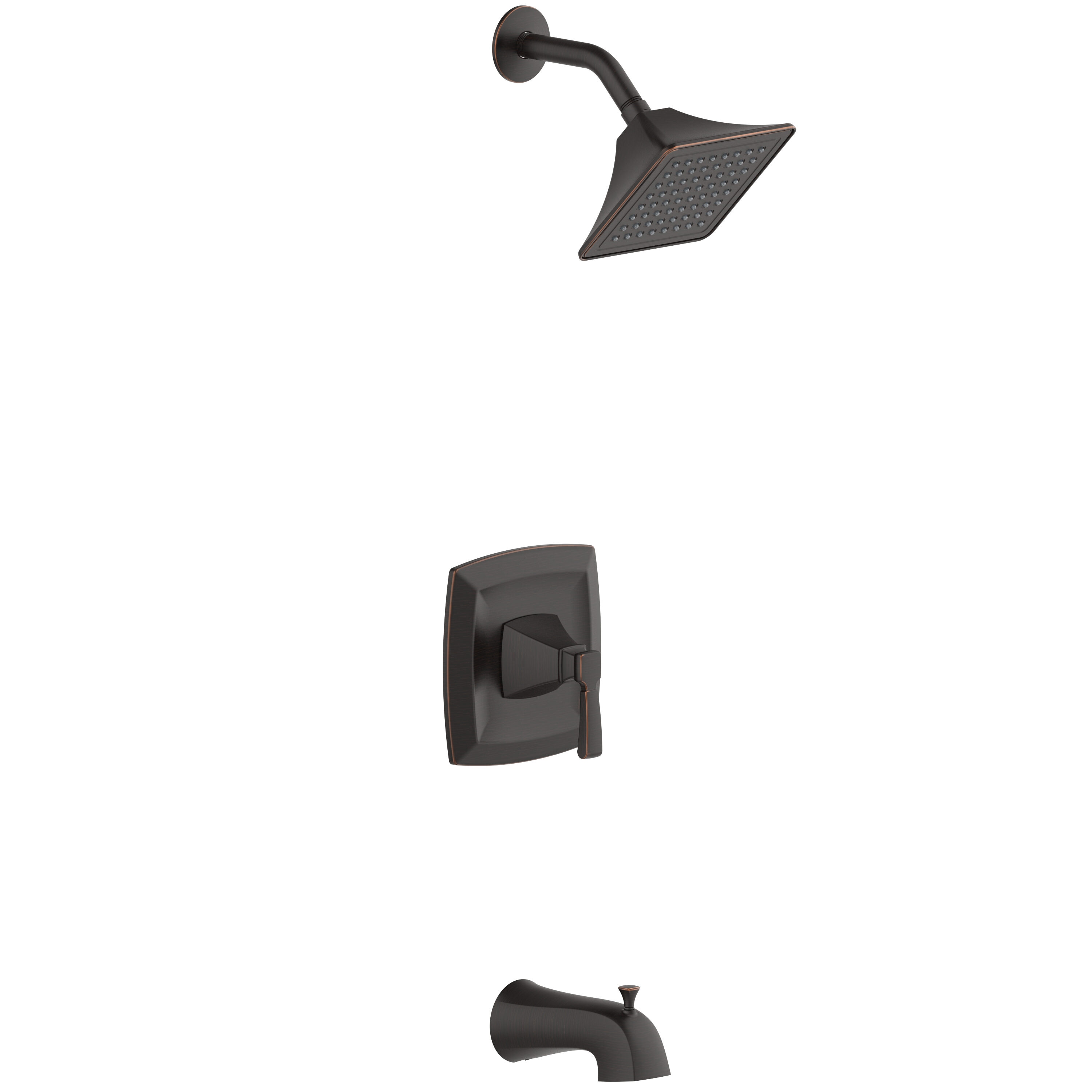 Llave mezcladora para bañera y ducha de función única con acabado en bronce aceitado para bañera cuadrada de 3.54 pulgadas, modelo 873X-722707 de Allen + Roth.