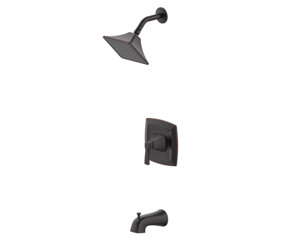 Llave mezcladora para bañera y ducha de función única con acabado en bronce aceitado para bañera cuadrada de 3.54 pulgadas, modelo 873X-722707 de Allen + Roth.