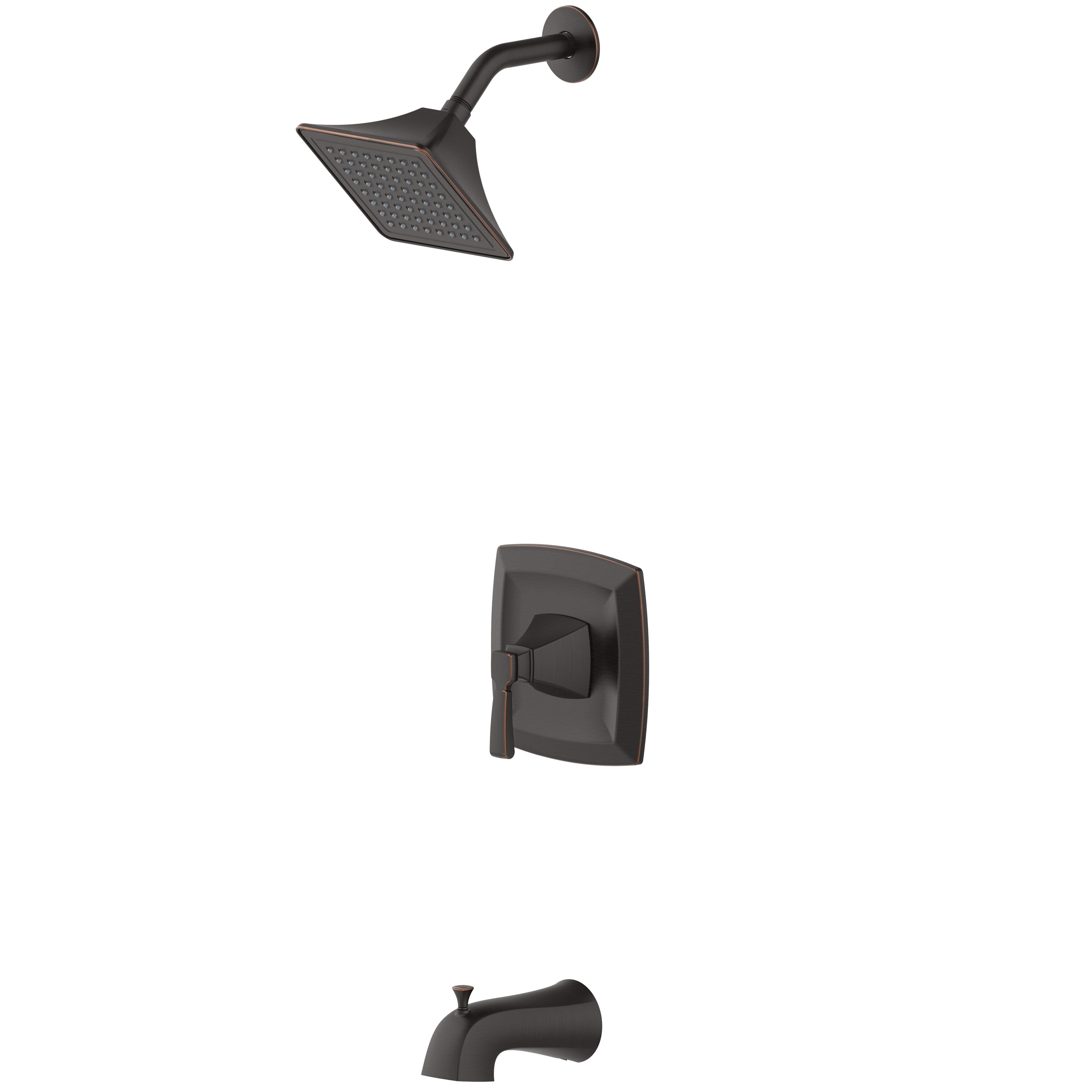 Llave mezcladora para bañera y ducha de función única con acabado en bronce aceitado para bañera cuadrada de 3.54 pulgadas, modelo 873X-722707 de Allen + Roth.