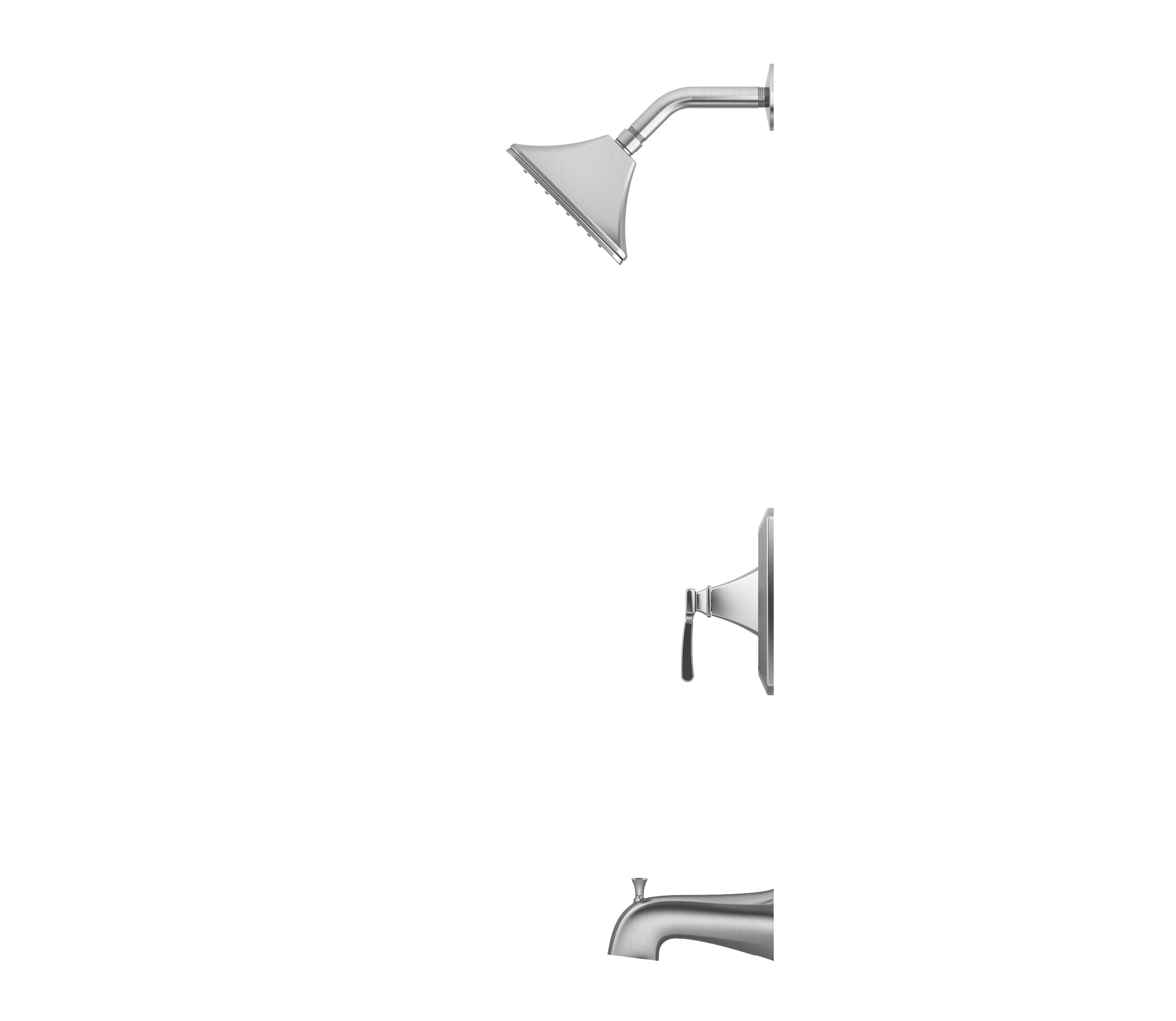 Grifo para bañera y ducha de un solo mango, función única, níquel cepillado, cuadrado de 6.0 pulgadas con válvula 873X-7204 de allen + roth Chesler.