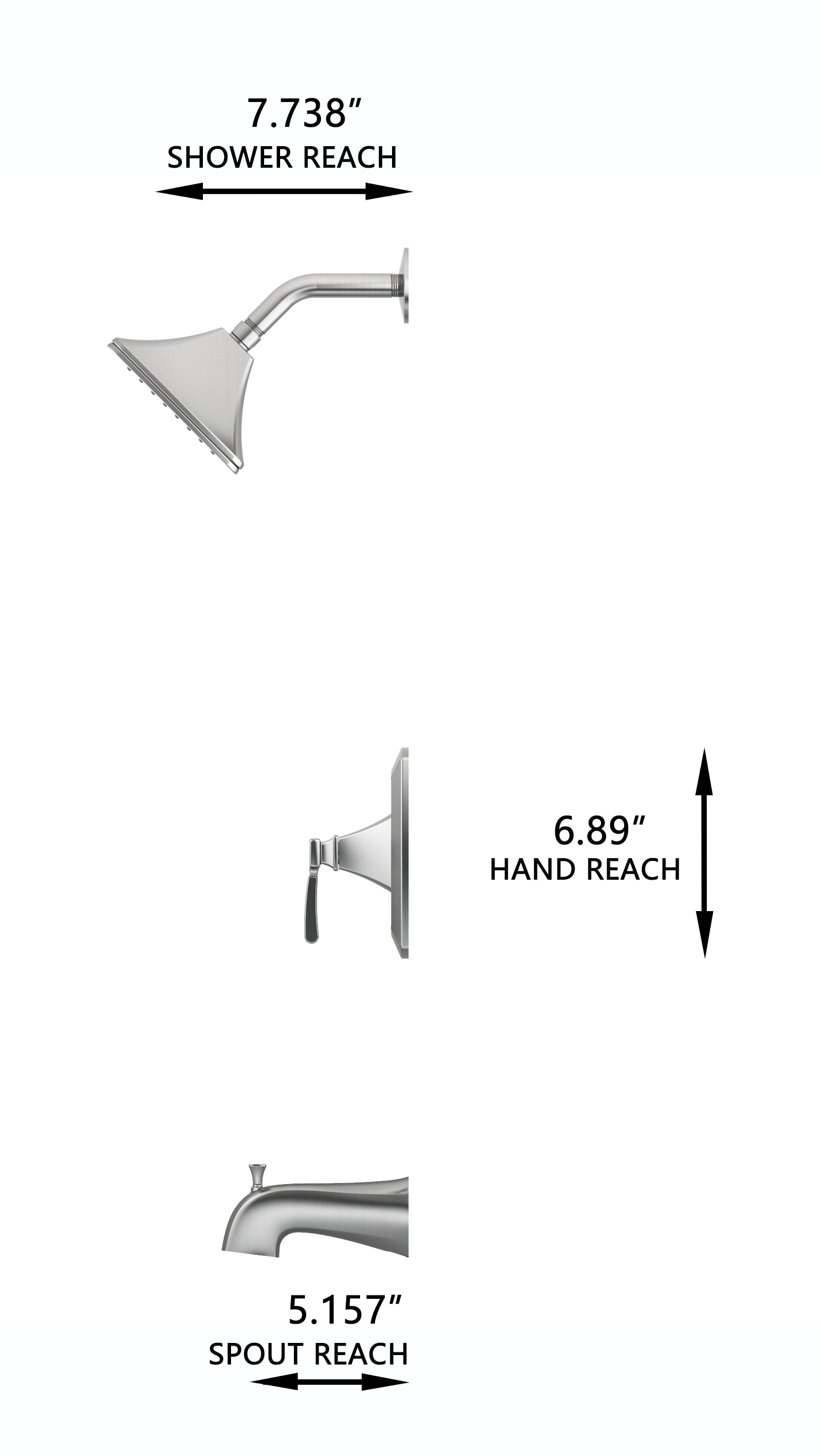 Grifo para bañera y ducha de un solo mango, función única, níquel cepillado, cuadrado de 6.0 pulgadas con válvula 873X-7204 de allen + roth Chesler.