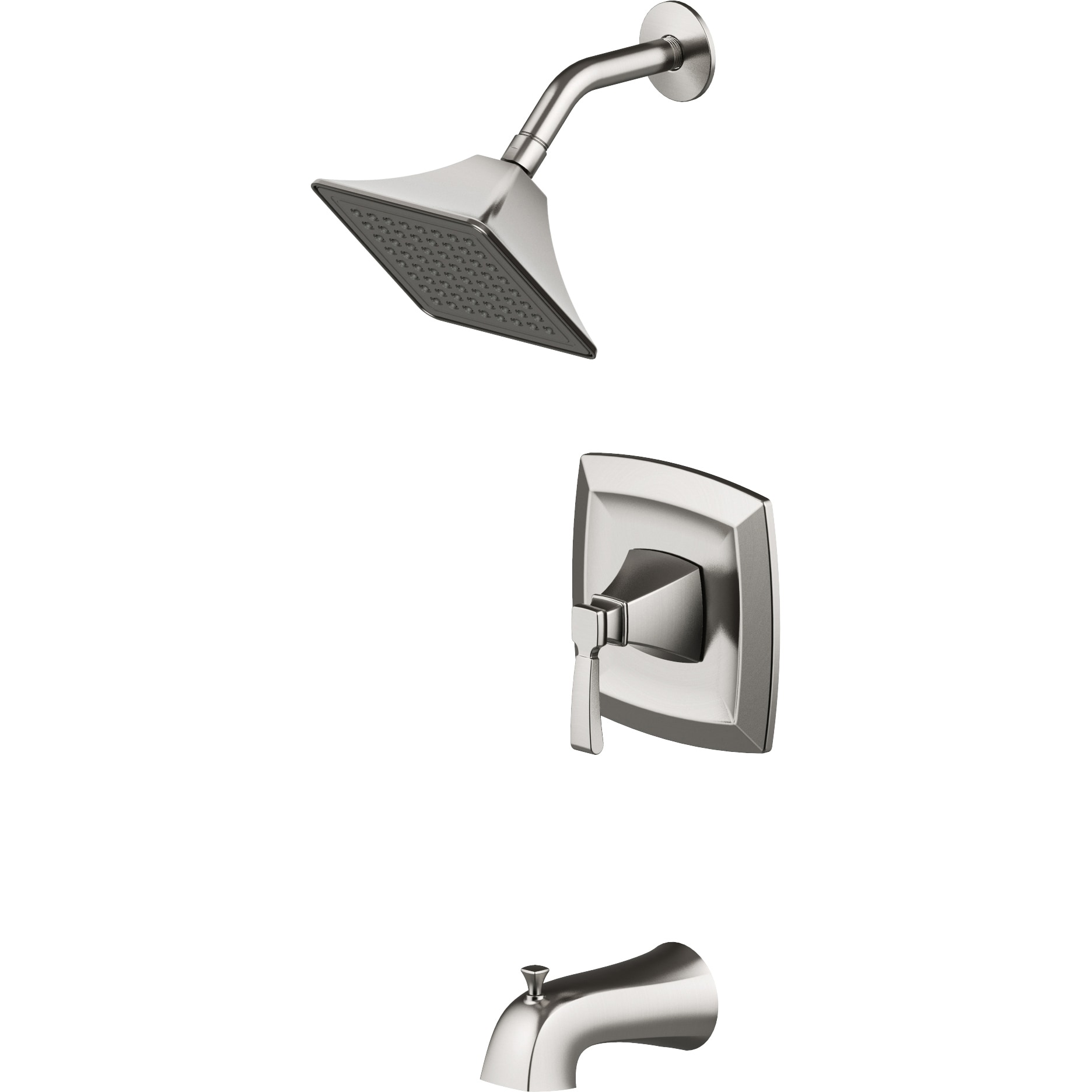 Grifo para bañera y ducha de un solo mango, función única, níquel cepillado, cuadrado de 6.0 pulgadas con válvula 873X-7204 de allen + roth Chesler.