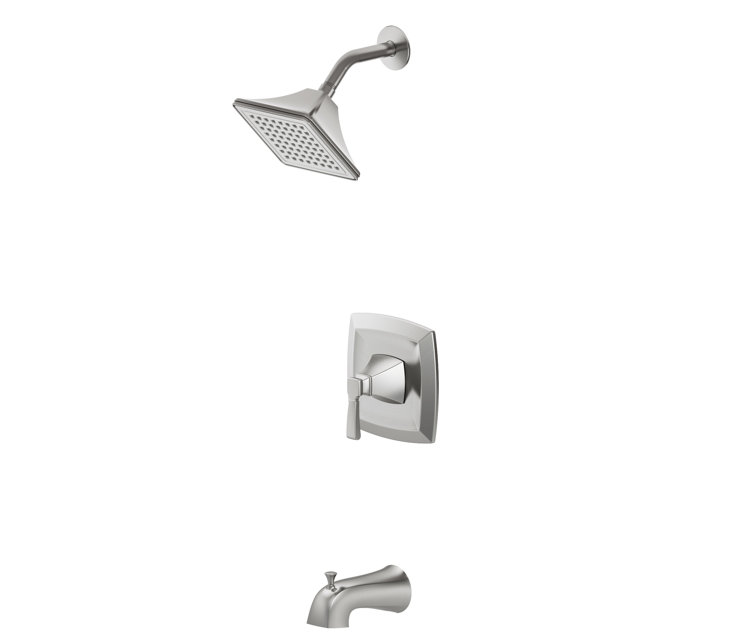 Grifo para bañera y ducha de un solo mango, función única, níquel cepillado, cuadrado de 6.0 pulgadas con válvula 873X-7204 de allen + roth Chesler.