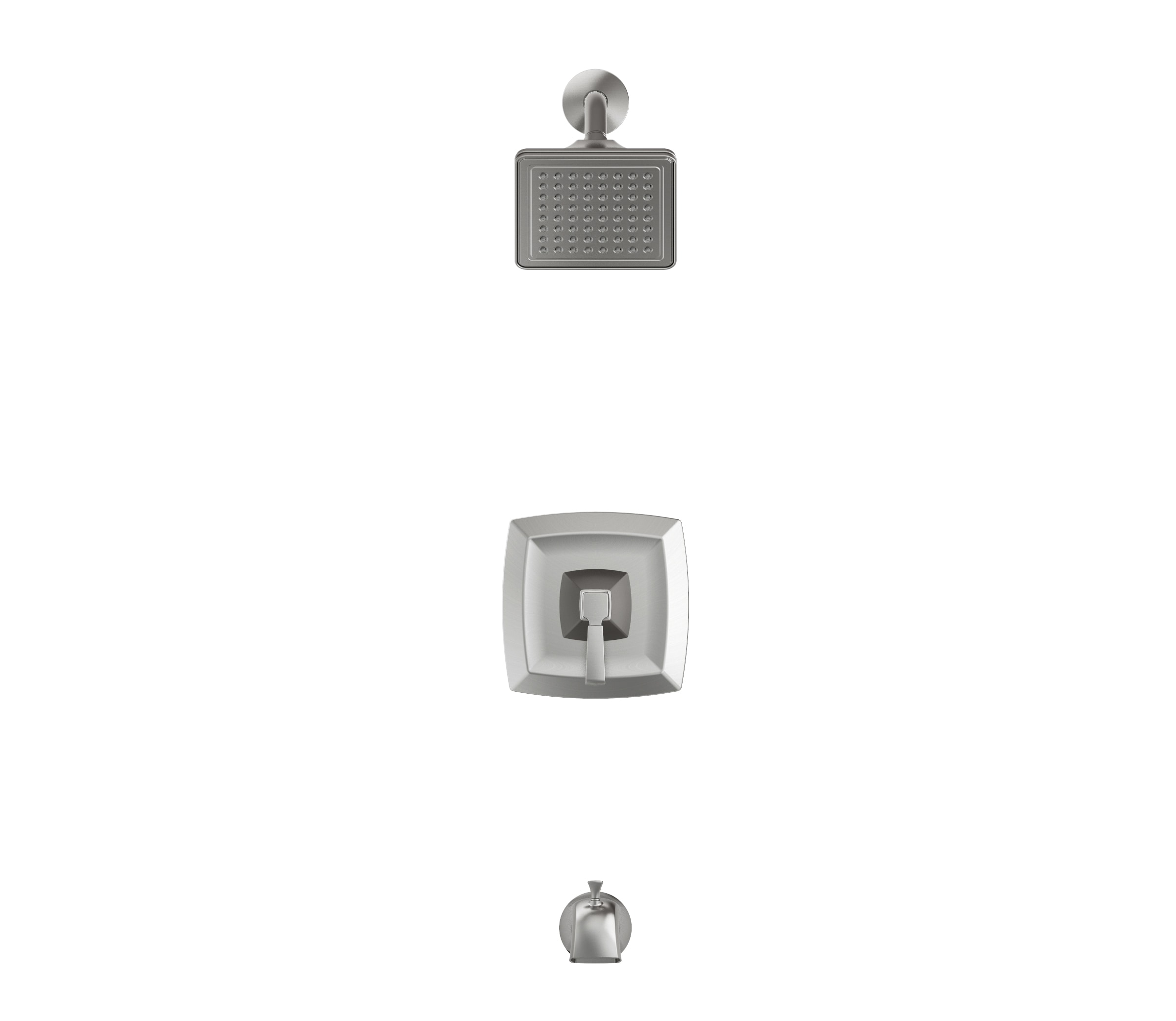 Grifo para bañera y ducha de un solo mango, función única, níquel cepillado, cuadrado de 6.0 pulgadas con válvula 873X-7204 de allen + roth Chesler.