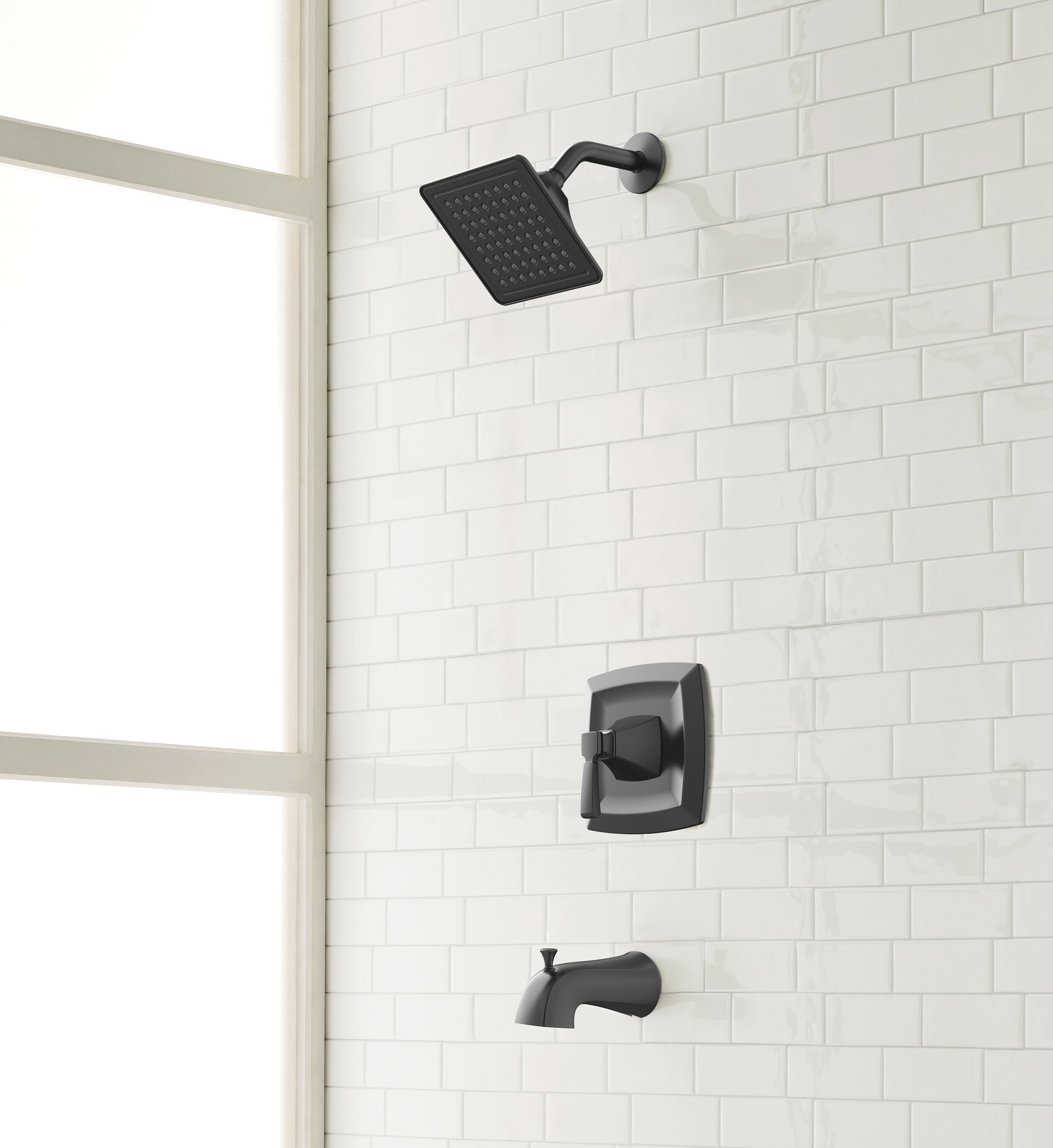 Grifo para bañera y regadera de 1 manija en negro mate de allen + roth Chesler con función única cuadrada de 3.54 pulgadas y válvula 873X-727001