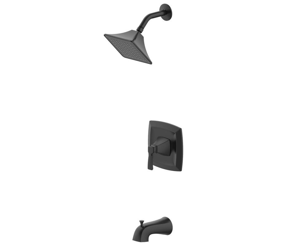 Grifo para bañera y regadera de 1 manija en negro mate de allen + roth Chesler con función única cuadrada de 3.54 pulgadas y válvula 873X-727001