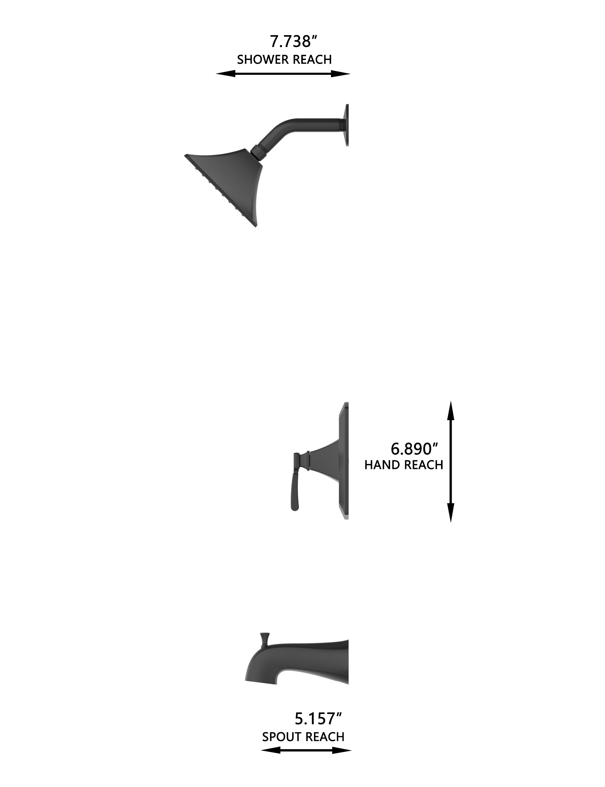 Grifo para bañera y regadera de 1 manija en negro mate de allen + roth Chesler con función única cuadrada de 3.54 pulgadas y válvula 873X-727001