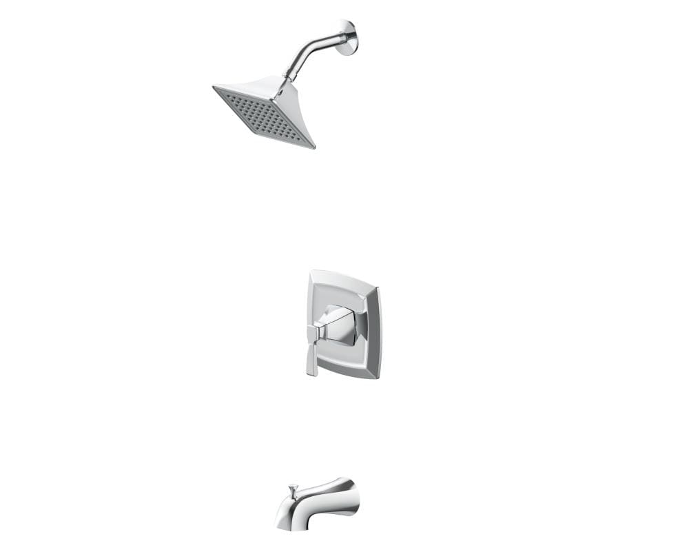 Grifo de Bañera y Ducha Cuadrado de 3.54 pulgadas con Válvula de una sola manija en Cromo Pulido Allen + Roth Chesler 873X-7201