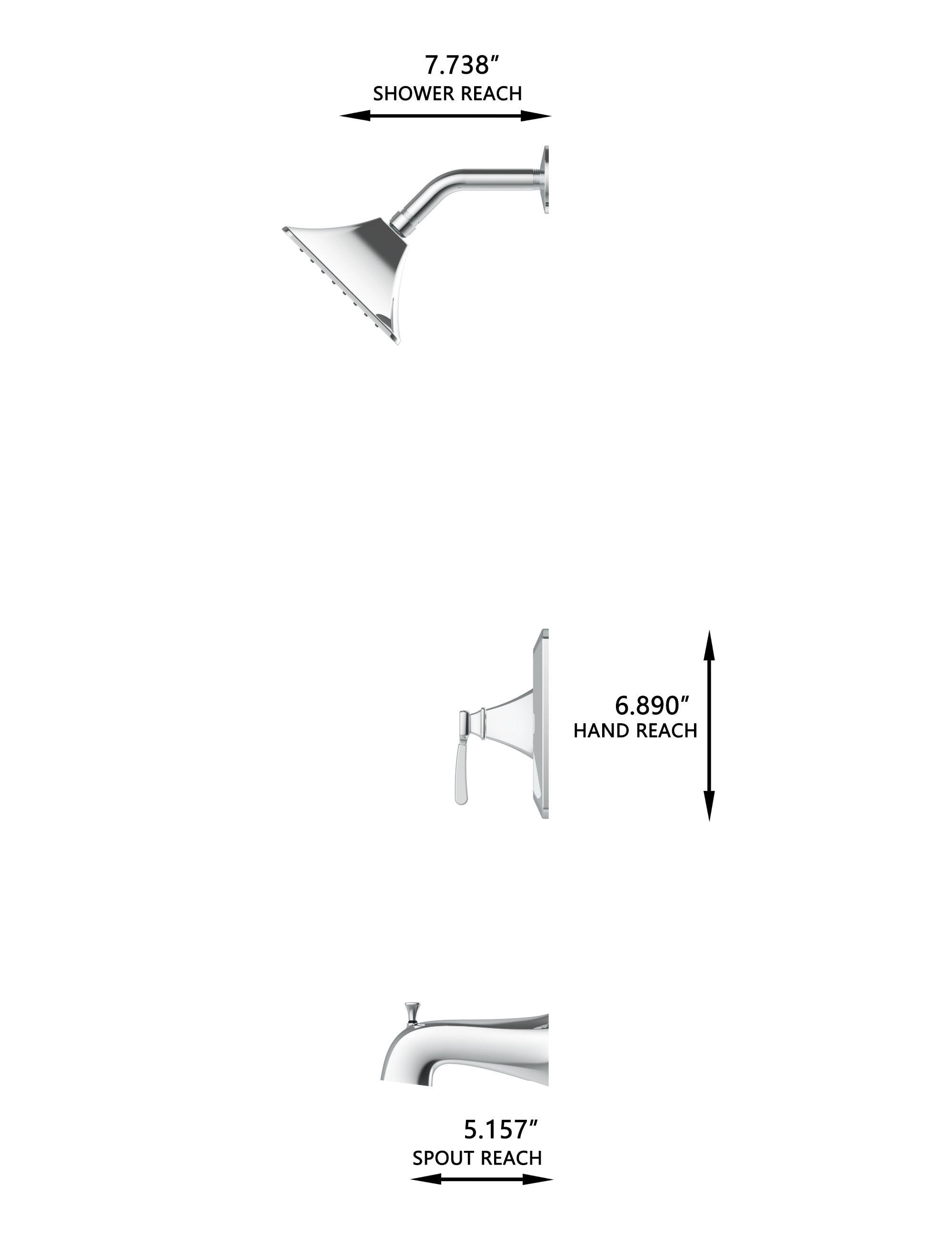 Grifo de Bañera y Ducha Cuadrado de 3.54 pulgadas con Válvula de una sola manija en Cromo Pulido Allen + Roth Chesler 873X-7201