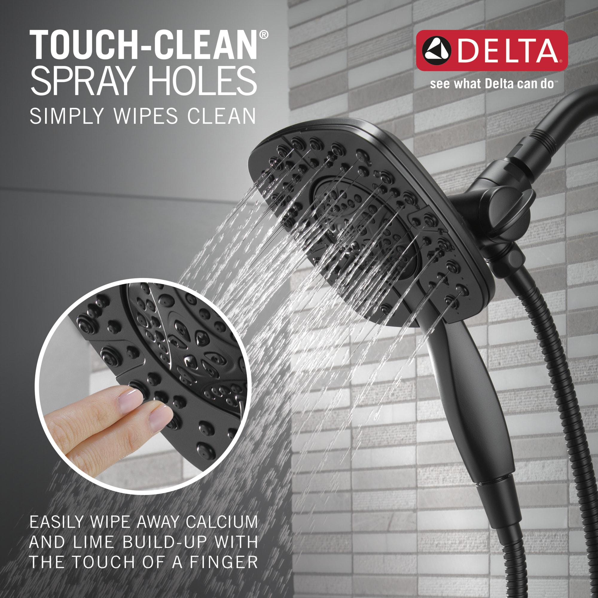 Regadera y grifo para bañera redondo de 5.5 pulgadas con dos manijas en negro mate Delta Ashlyn T17464-BL-I