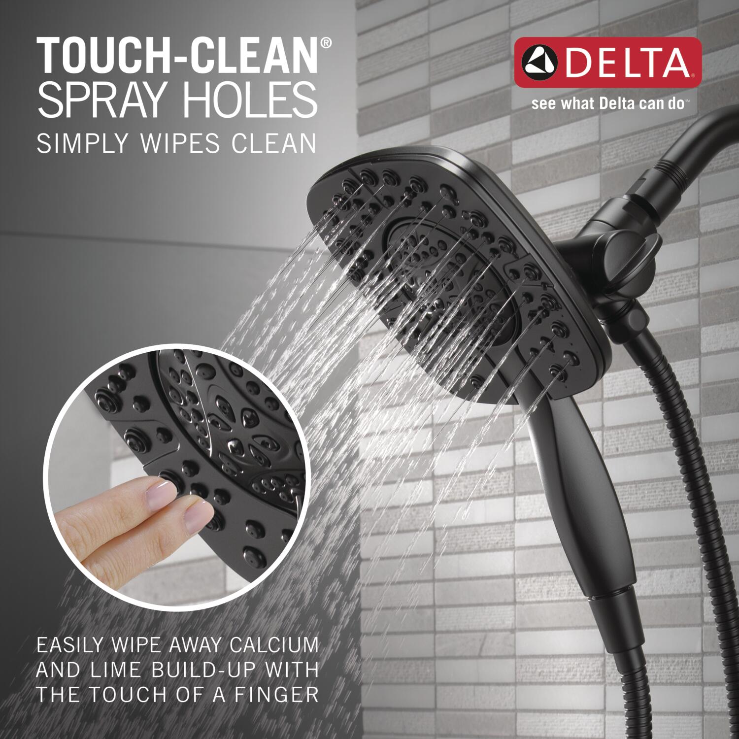 Regadera y grifo para bañera redondo de 5.5 pulgadas con dos manijas en negro mate Delta Ashlyn T17464-BL-I