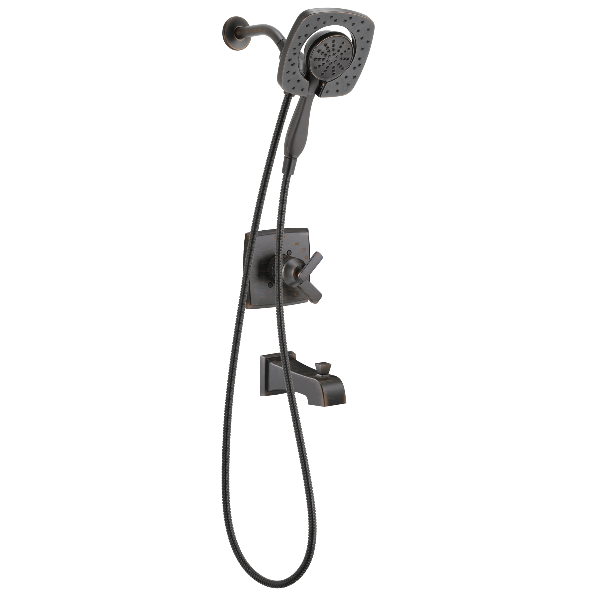 Grifo de bañera y ducha redondo de 5.5 pulgadas con 2 manijas y funciones múltiples en bronce veneciano Delta Ashlyn con válvula T17464-RB-I