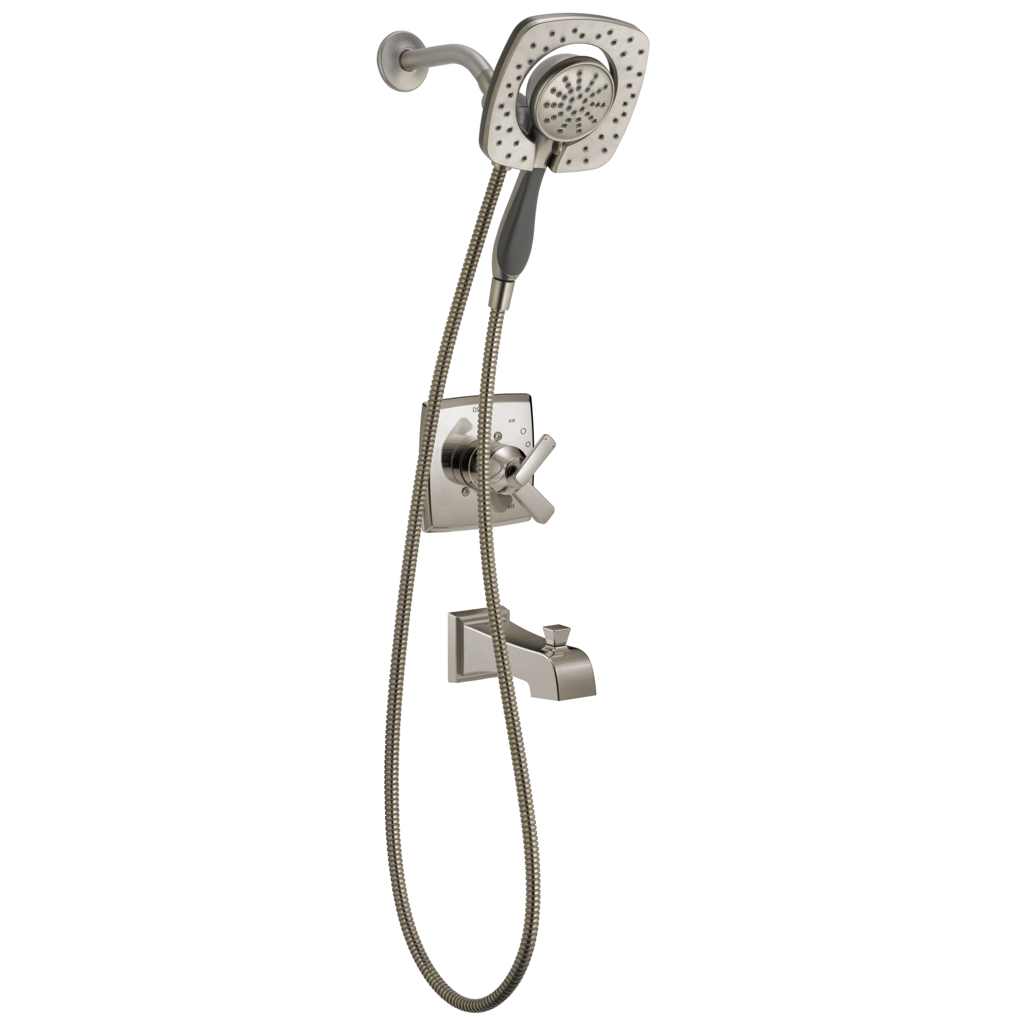 Grifo de bañera y regadera redondo de acero inoxidable con 2 manijas y múltiples funciones Delta Ashlyn de 5.5 pulgadas - SS-I T17464-SS-I