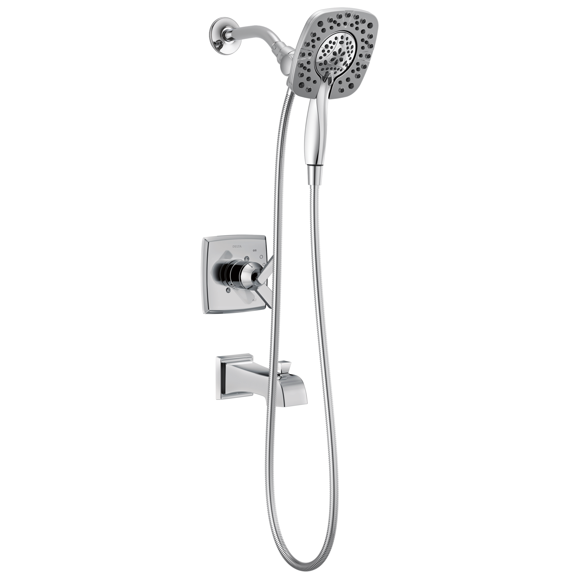 Grifo para Bañera y Ducha Redondo de 6.57 Pulgadas con Dos Manijas en Cromo Delta Ashlyn T17464-I de Funciones Múltiples