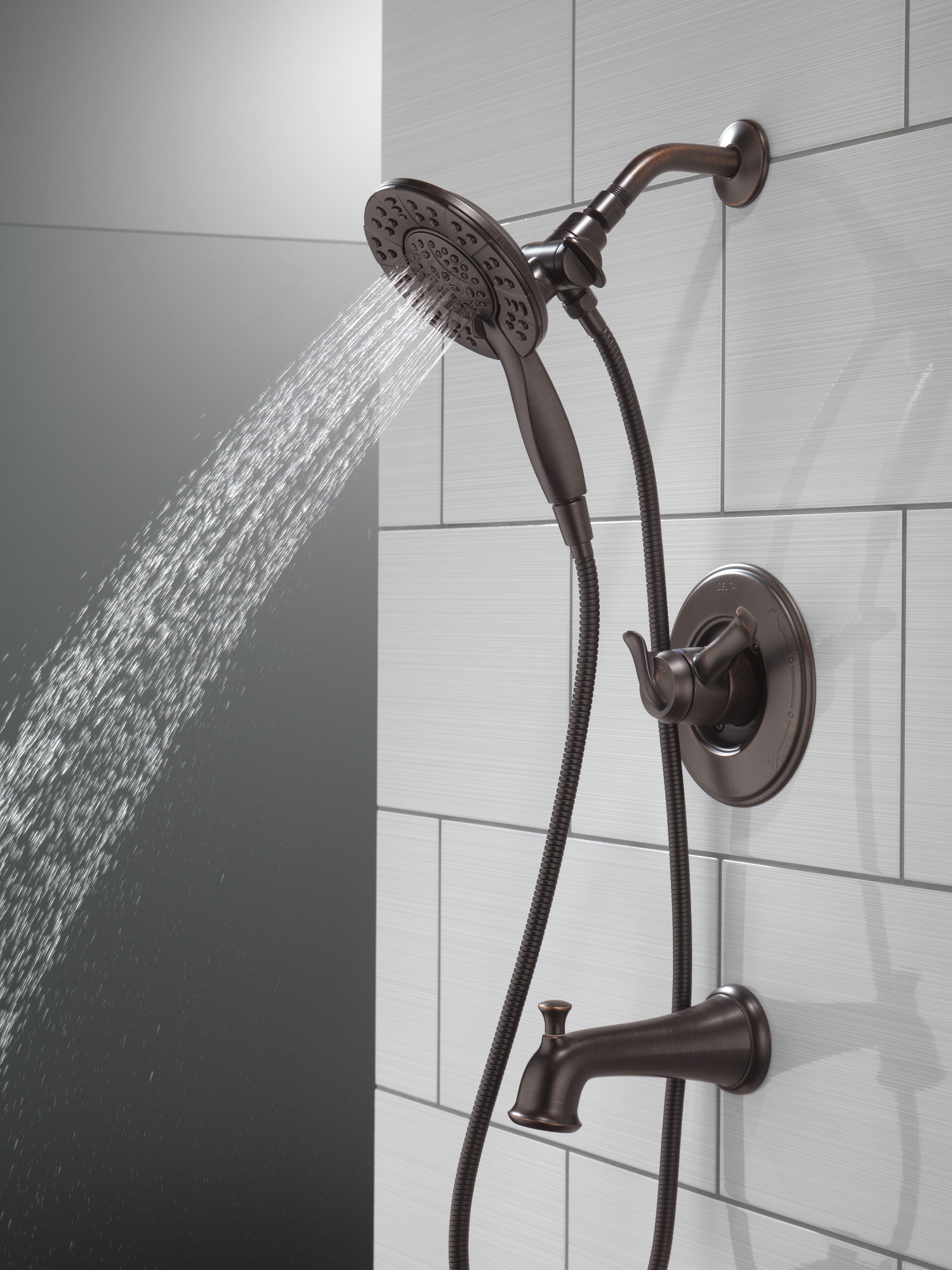 Grifo de Bañera y Ducha Redondo de 2 Manijas en Bronce Veneciano Delta Linden T17494-RB-I