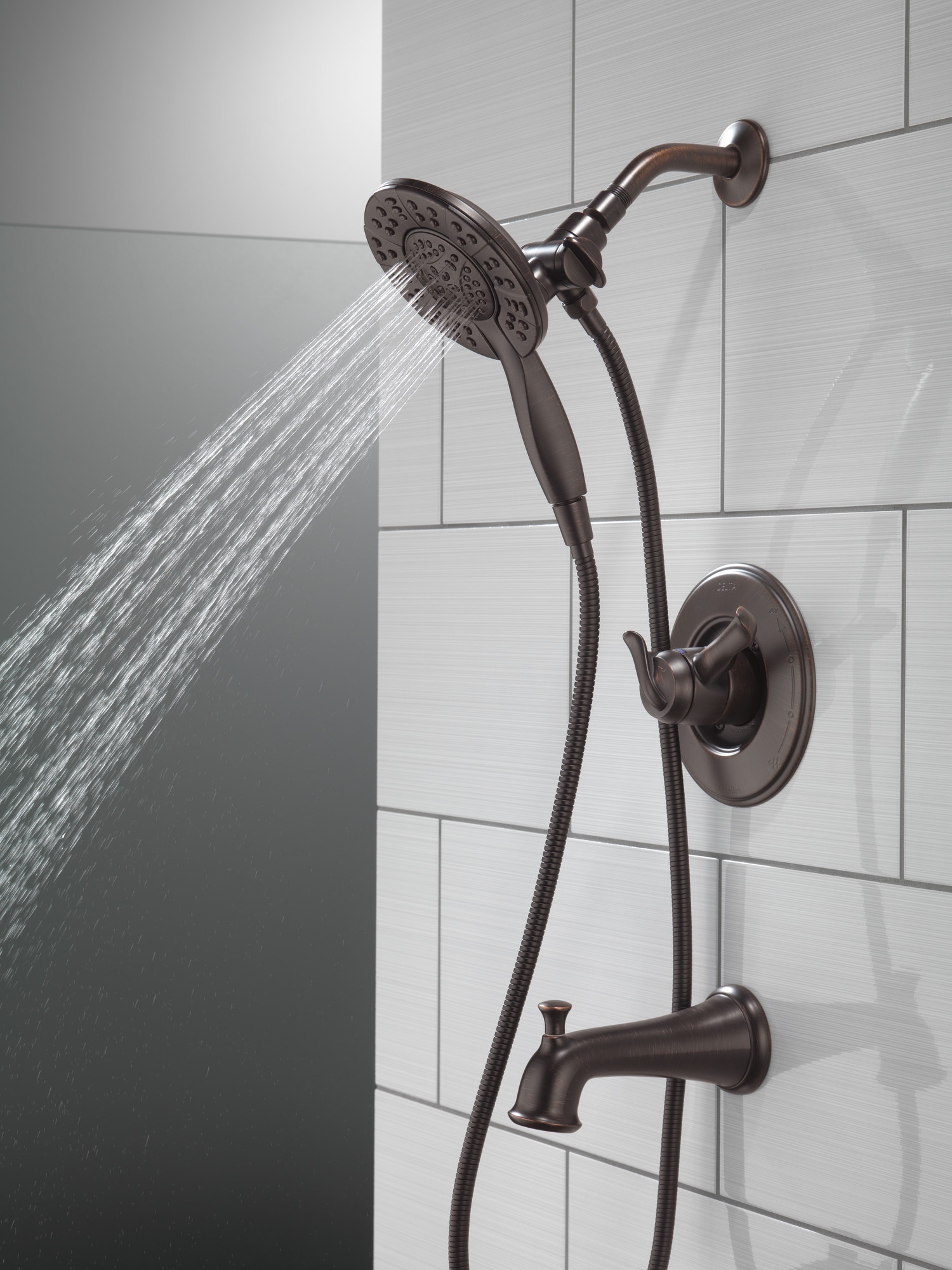 Grifo de Bañera y Ducha Redondo de 2 Manijas en Bronce Veneciano Delta Linden T17494-RB-I