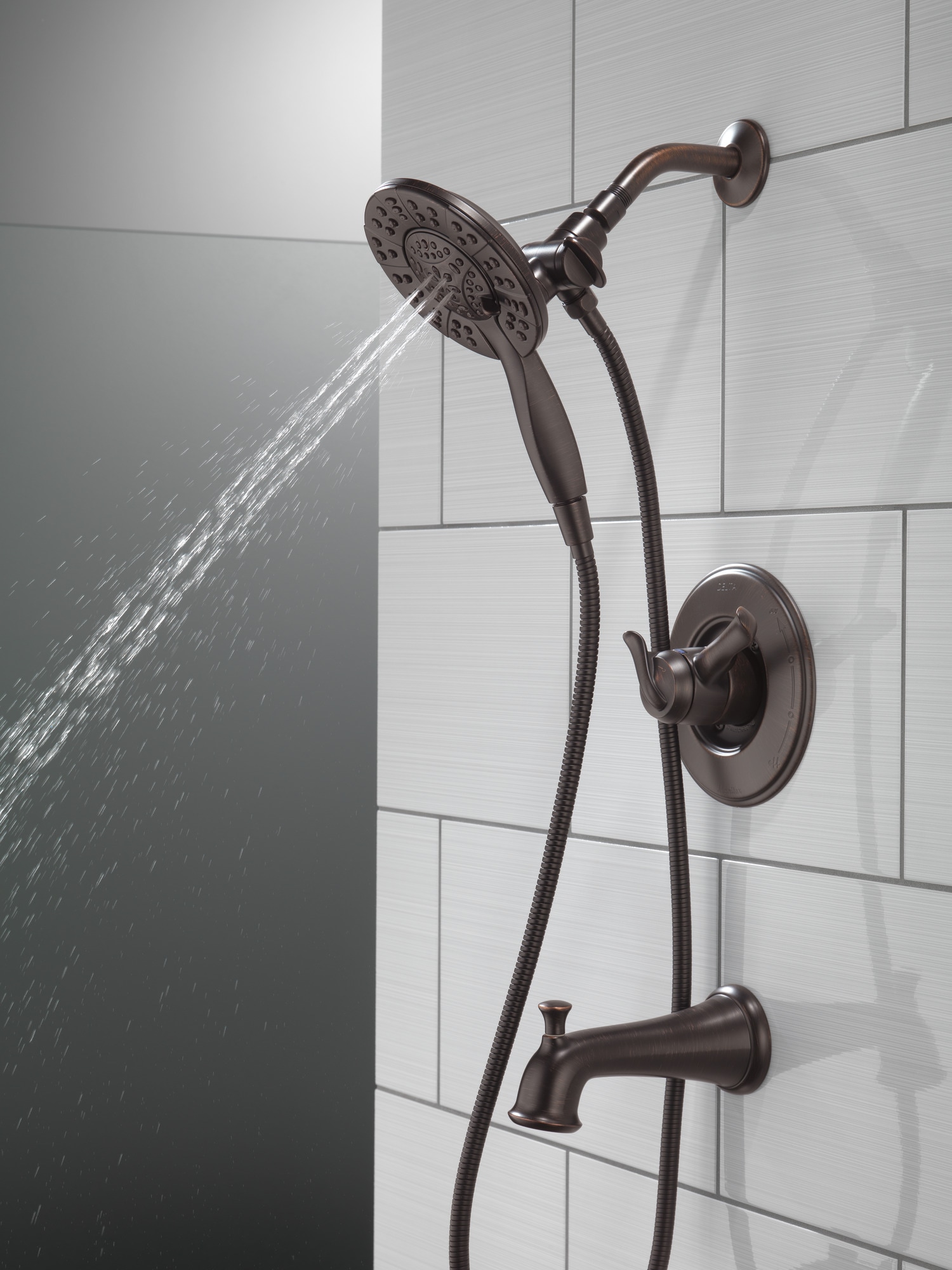 Grifo de Bañera y Ducha Redondo de 2 Manijas en Bronce Veneciano Delta Linden T17494-RB-I