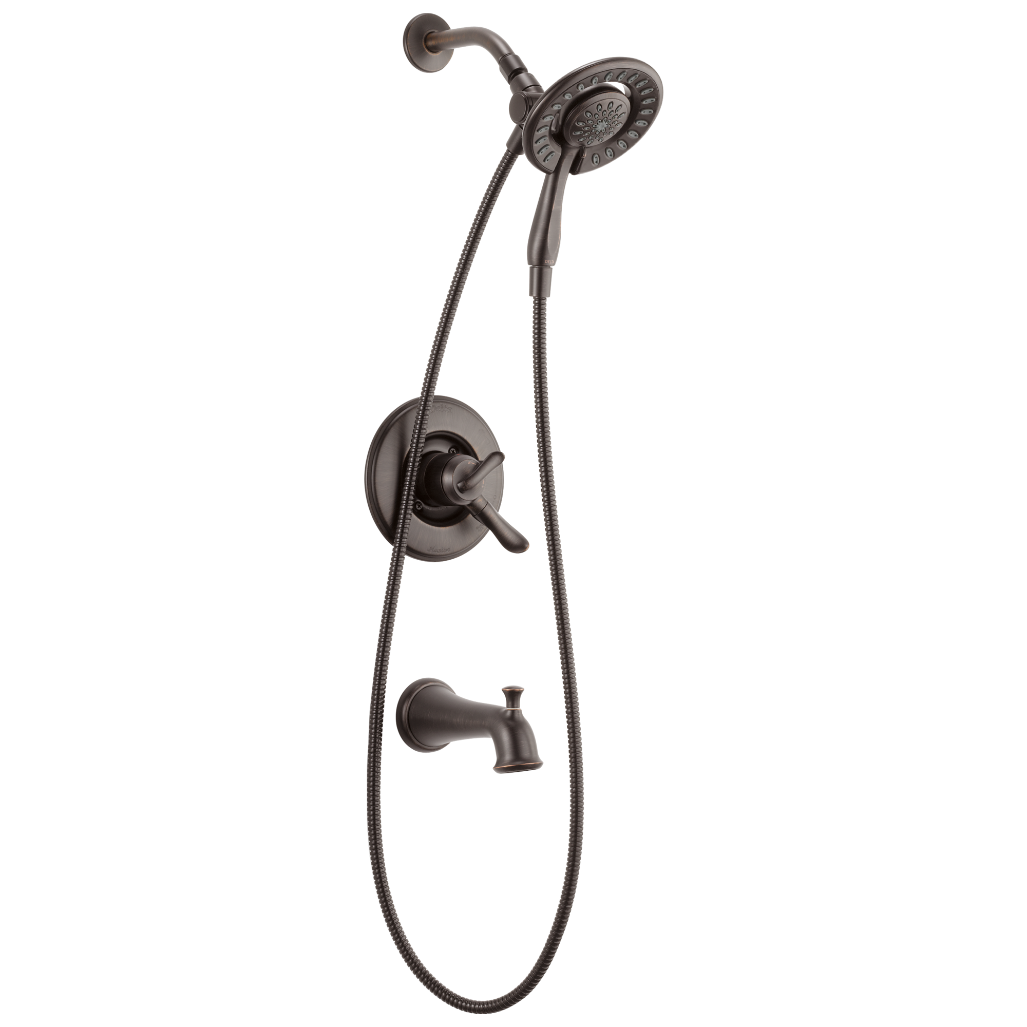 Grifo de Bañera y Ducha Redondo de 2 Manijas en Bronce Veneciano Delta Linden T17494-RB-I