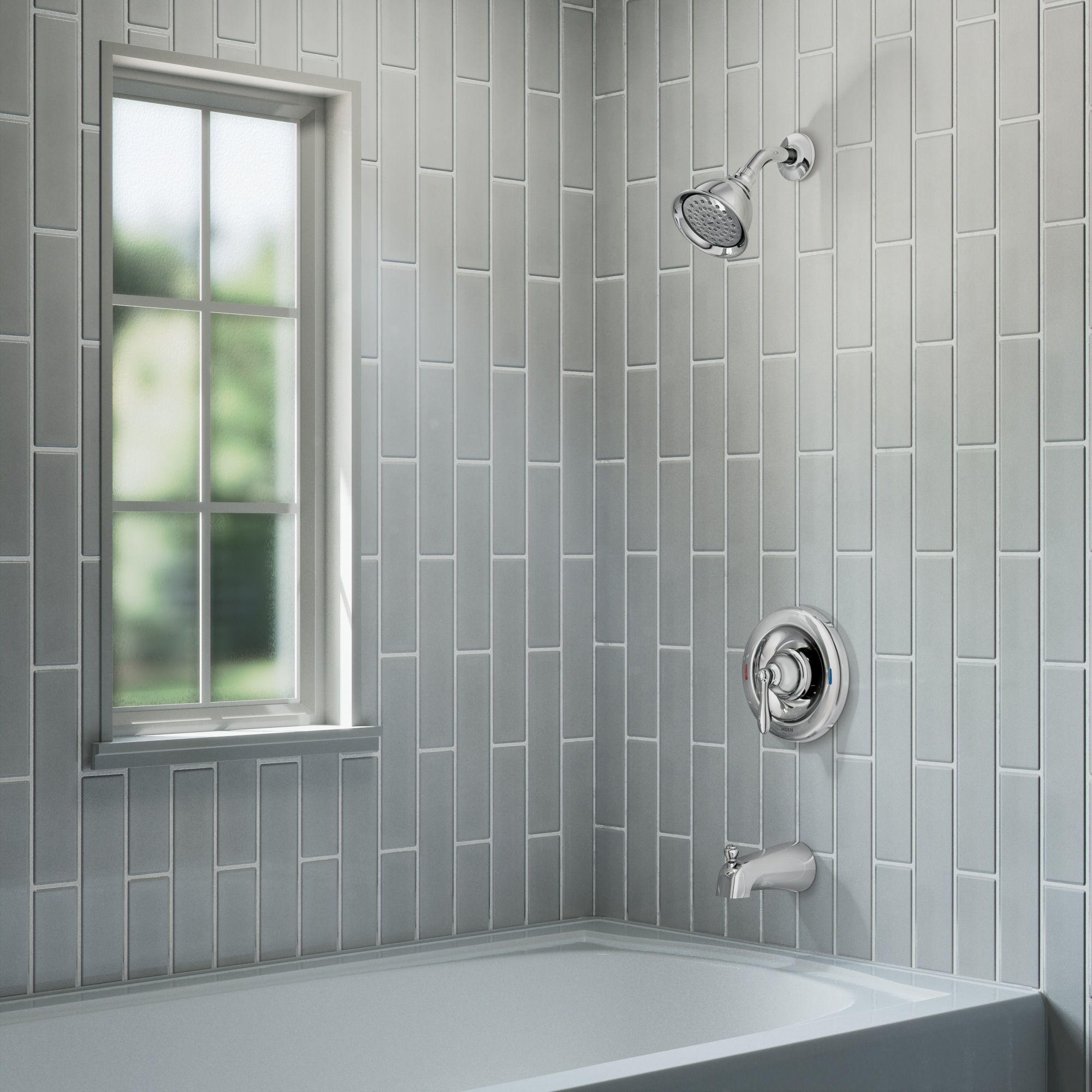Grifo de Bañera y Ducha Redondo de Cromo de 1 Mango con Función Única y Válvula Moen Caldwell 82496EP