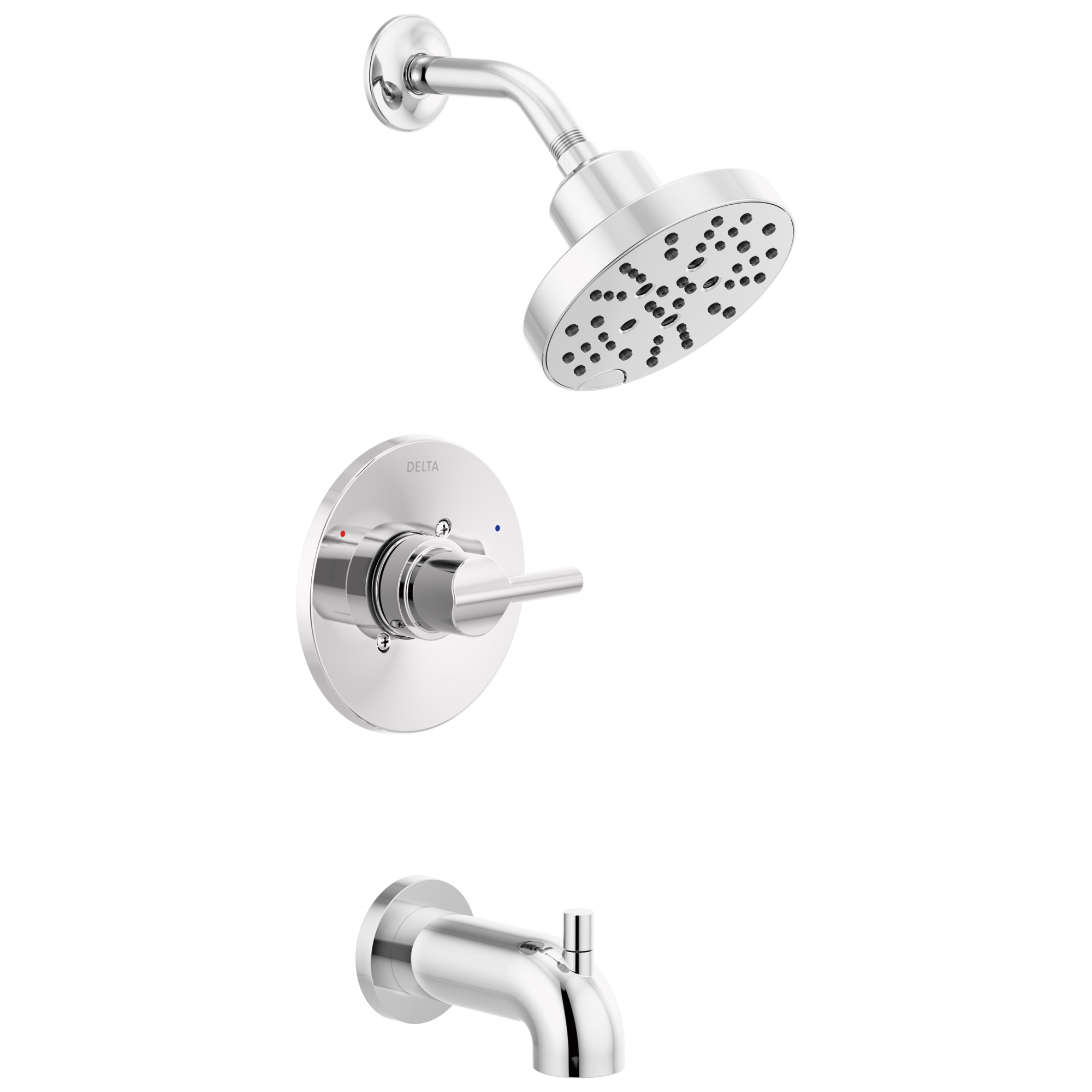 Grifo para bañera y ducha redonda multifunción de 6 pulgadas con una manija en cromo Delta Nicoli con válvula 144749.