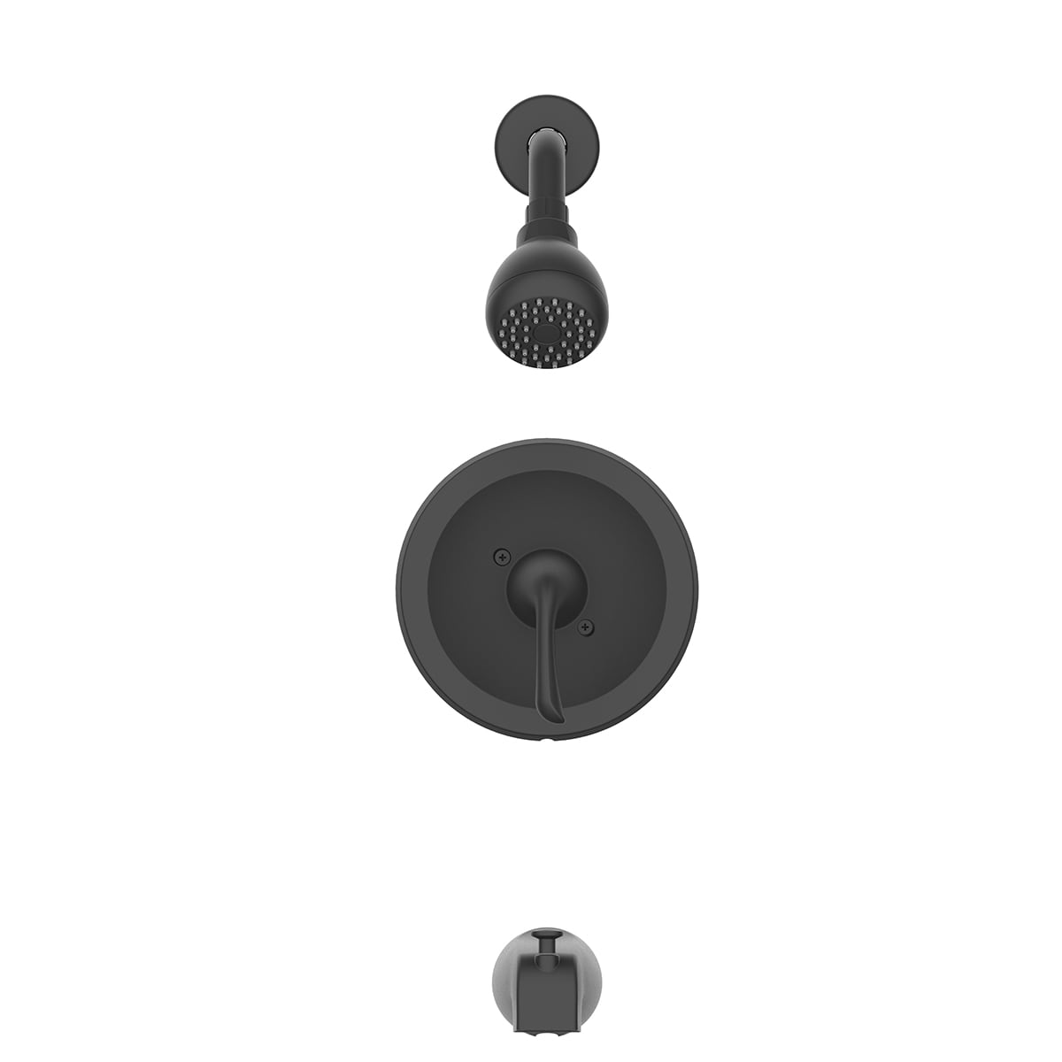 Grifo de bañera y regadera redonda mate negro de 1 manija y función única de Project Source Dover con válvula F11A4503BL