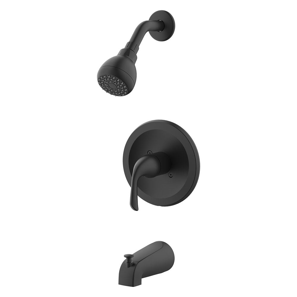 Grifo de bañera y regadera redonda mate negro de 1 manija y función única de Project Source Dover con válvula F11A4503BL