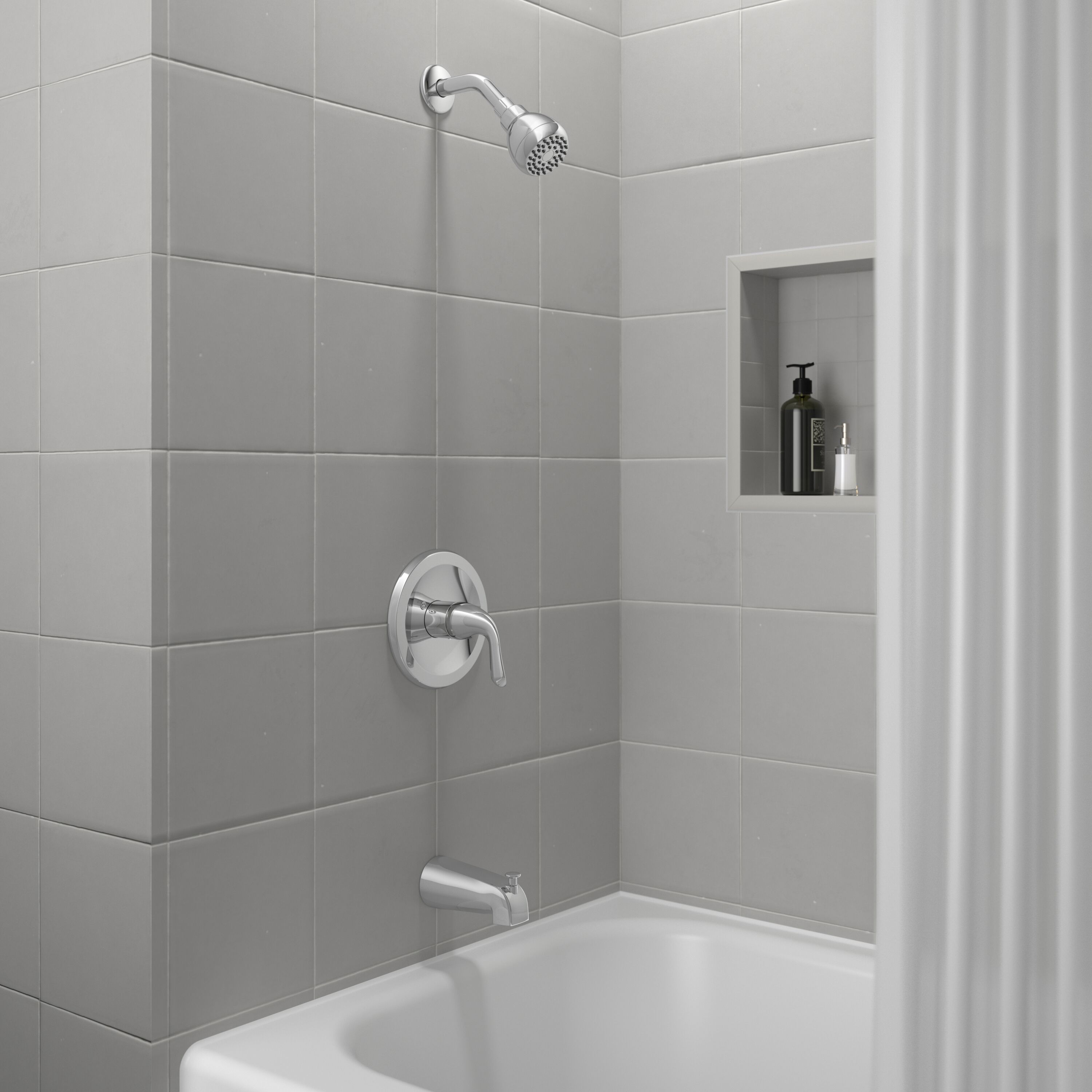 Grifo de bañera y ducha redondo de 2.75 pulgadas de un solo control y una sola función en cromo Project Source Dover con válvula