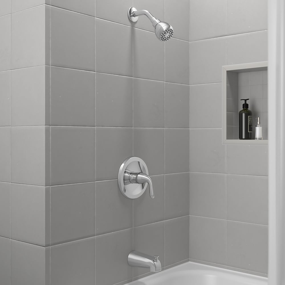 Grifo de bañera y ducha redondo de 2.75 pulgadas de un solo control y una sola función en cromo Project Source Dover con válvula