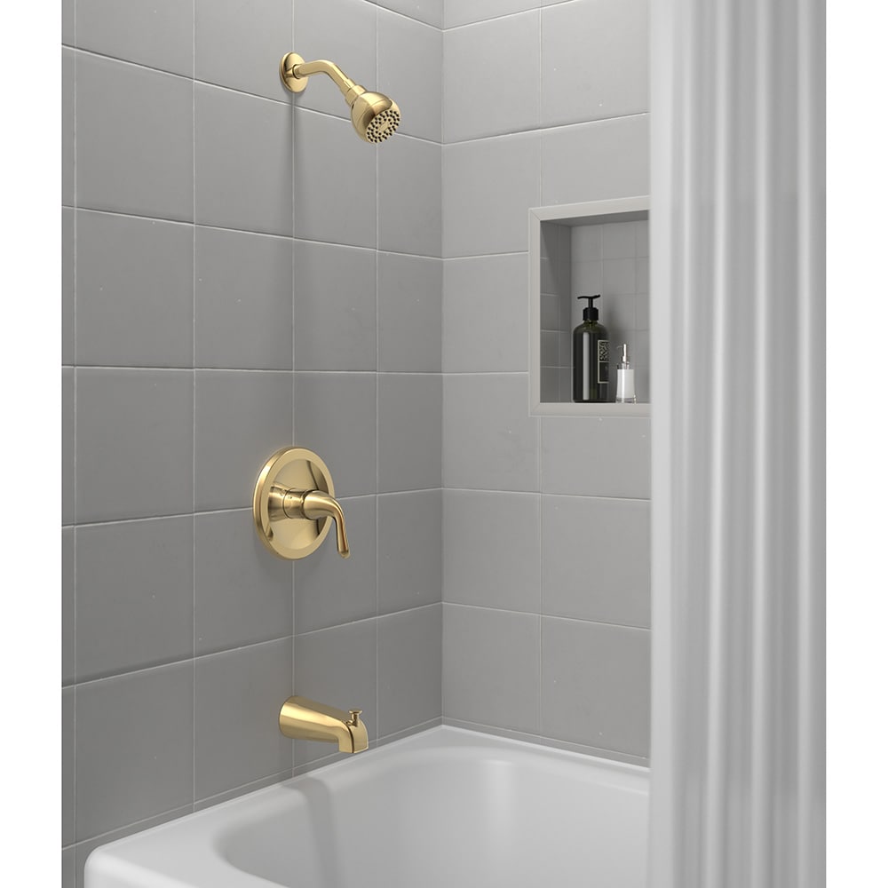 Grifo de bañera redonda y ducha de una sola función con manija de bronce para proyecto Dover