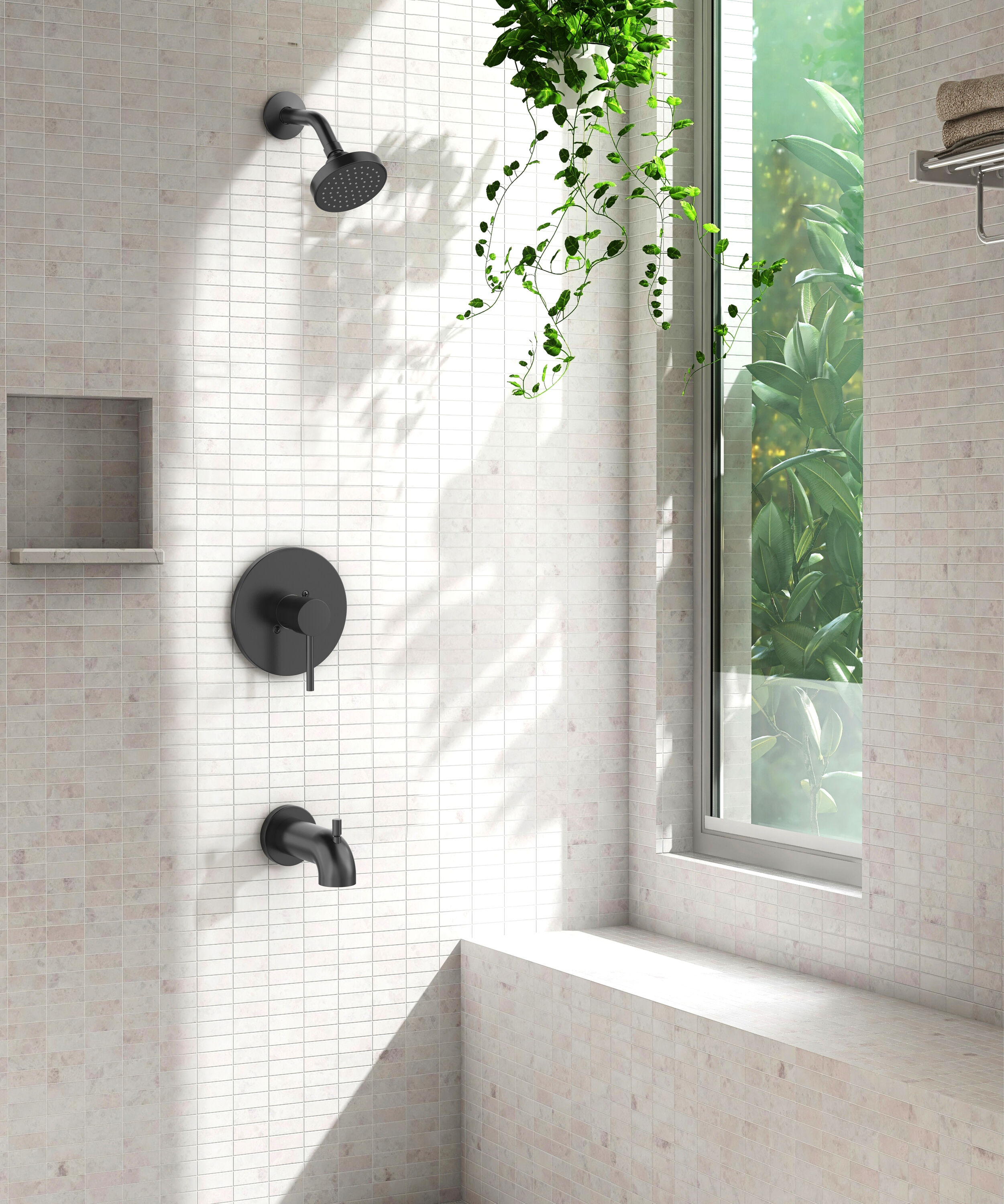 Mezcladora para bañera y regadera con acabado mate negro de un mango y una función, con válvula de 3.94 pulgadas - Modelo 65873X-137001