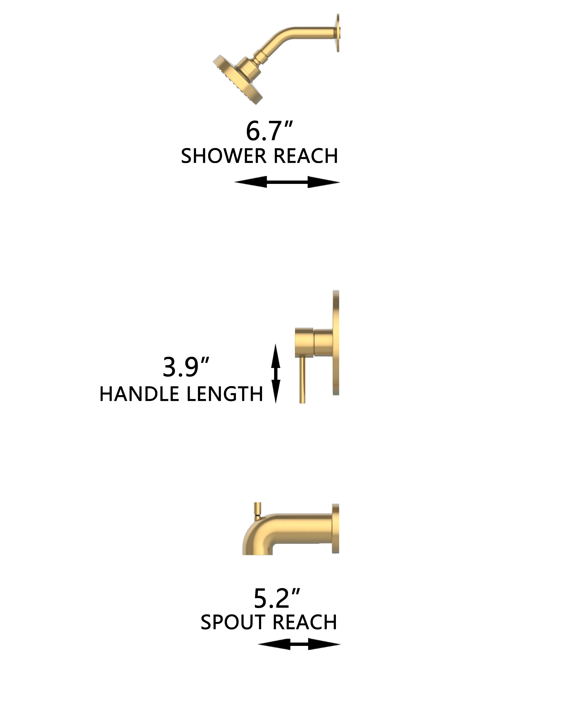 Grifo para bañera y ducha redondo de 3.94 pulgadas en oro cepillado con manija y válvula de función única