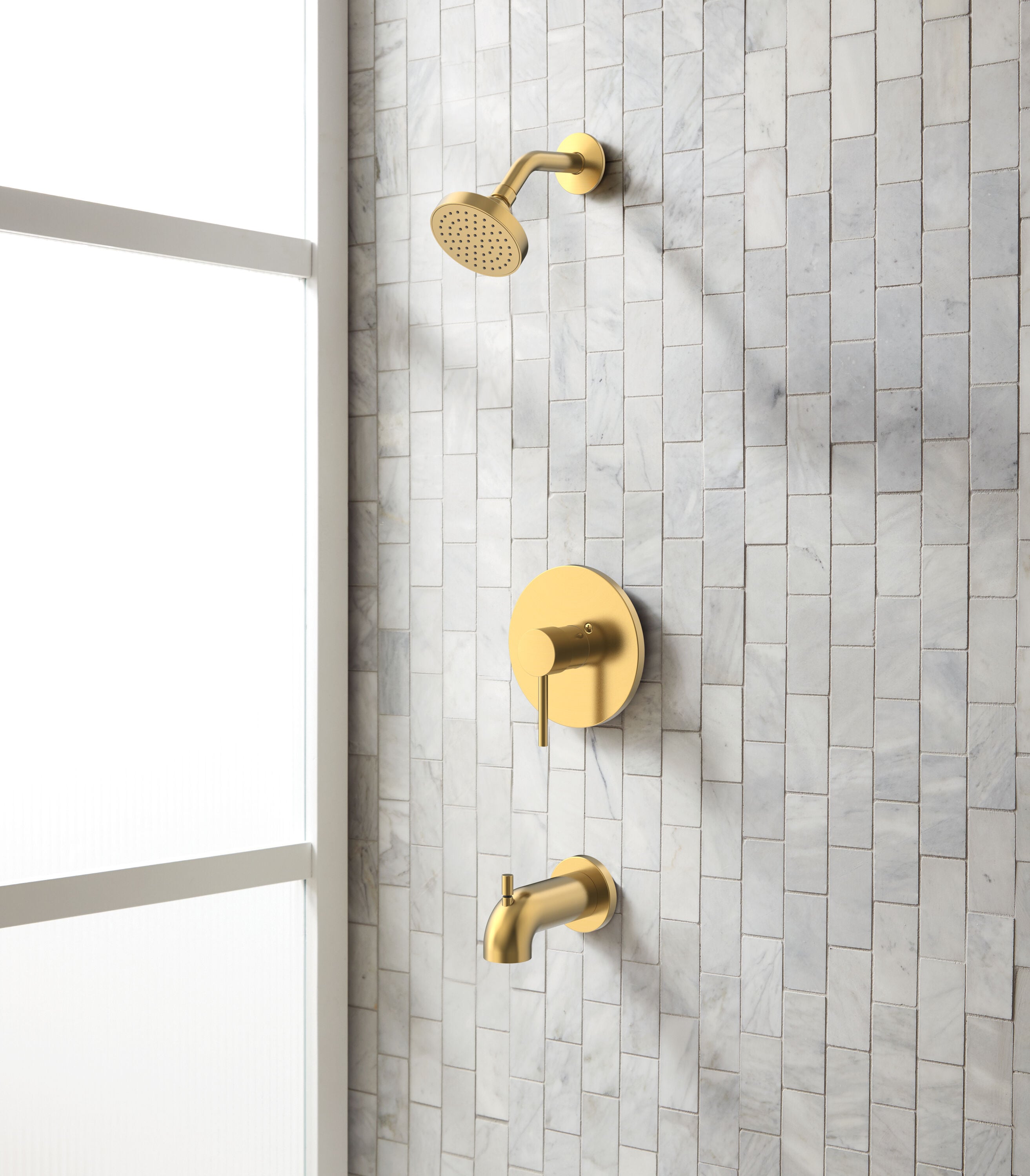 Grifo para bañera y ducha redondo de 3.94 pulgadas en oro cepillado con manija y válvula de función única