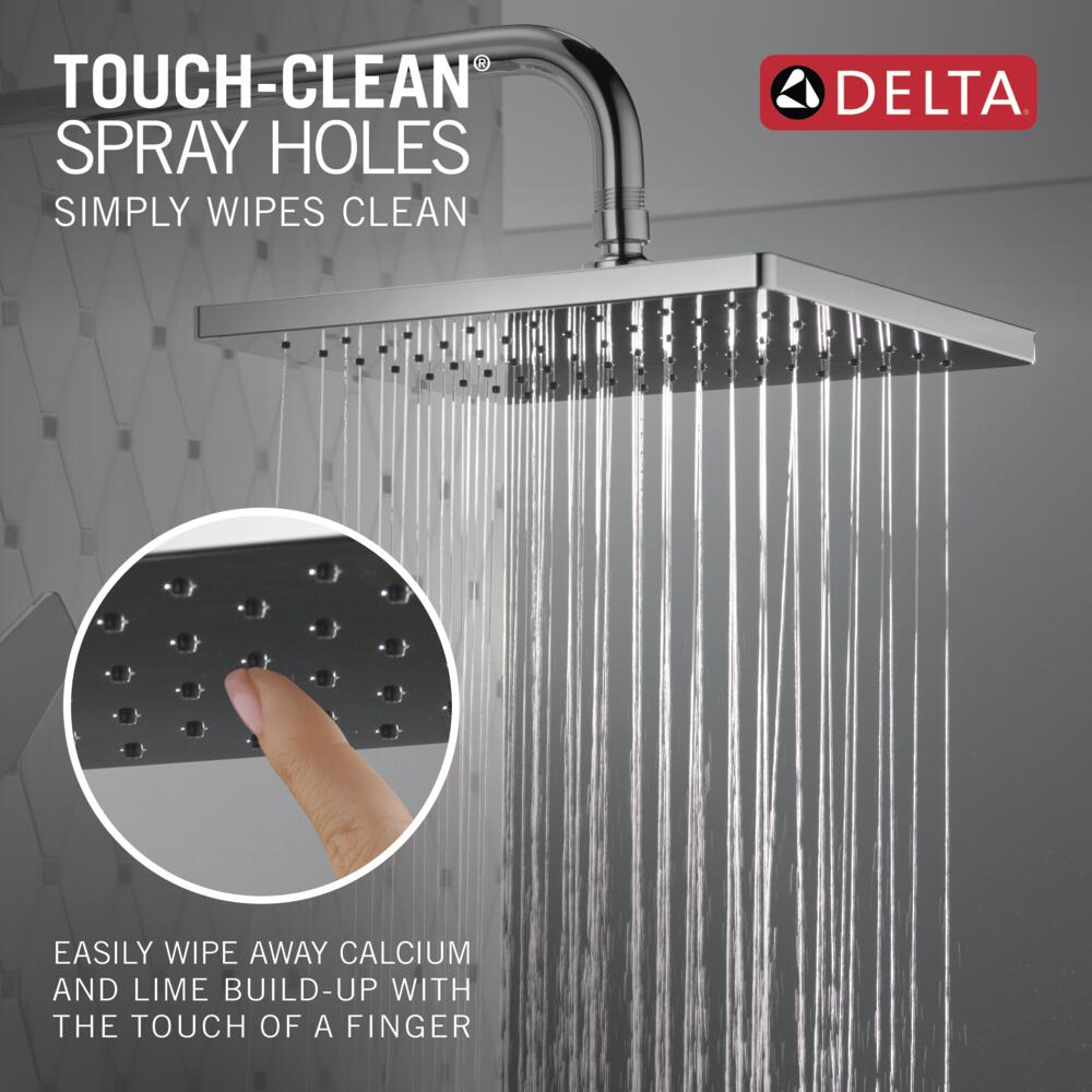 Grifo de bañera y ducha cuadrado de 10 pulgadas con un solo mango y función única en cromo moderno Delta T14468-PP