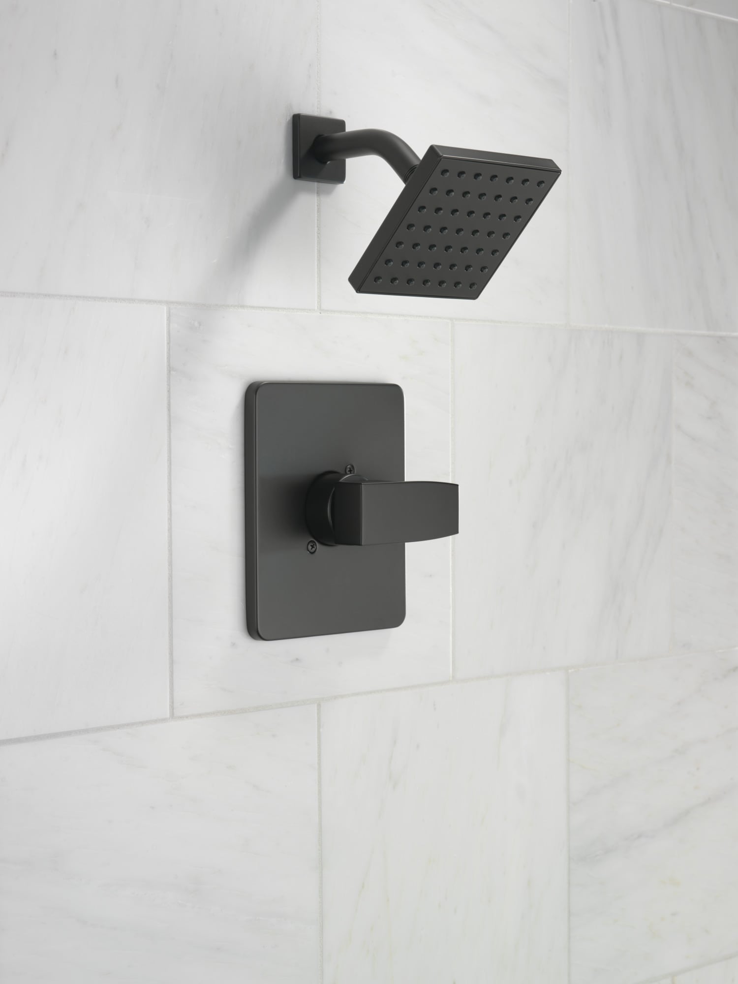 Grifo de bañera y regadera redonda de 3.5 pulgadas, de un solo mango y función única, estilo negro mate moderno Delta T14459-BL-PP