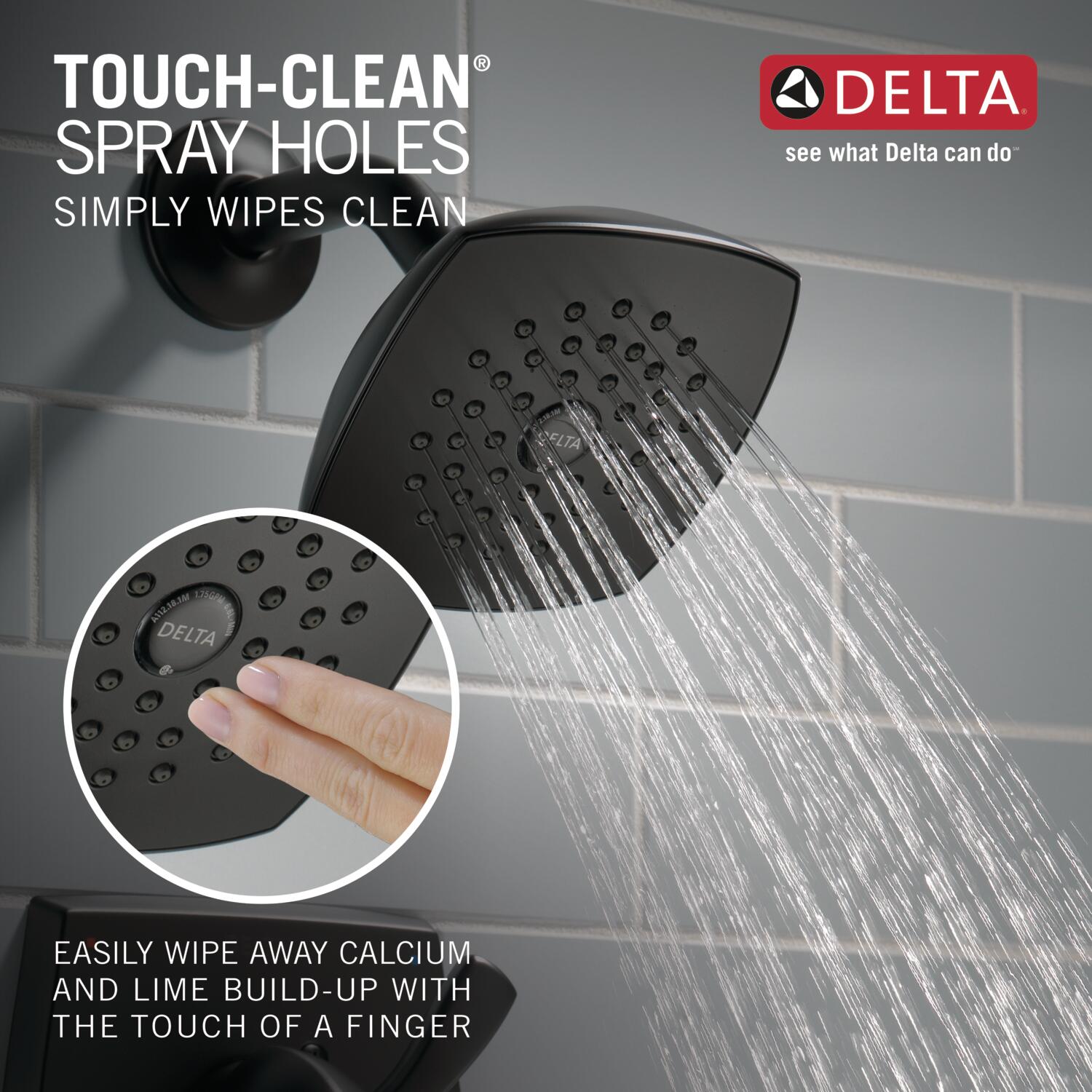 Grifo de bañera y ducha redondo de 5.25 pulgadas con acabado negro opaco de un solo mango y función única de Delta Flynn con válvula 144768C-BL.