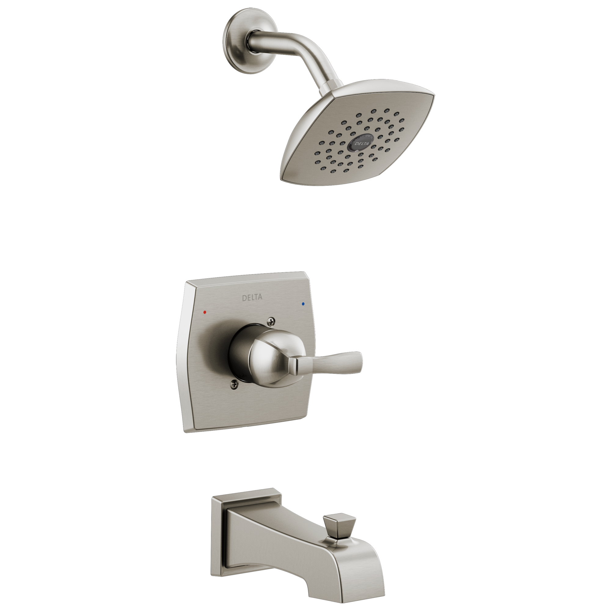 Grifo de bañera y ducha redondo de acero inoxidable Delta Flynn con mango único y función sencilla de 5.25 pulgadas con válvula 144768C-SS