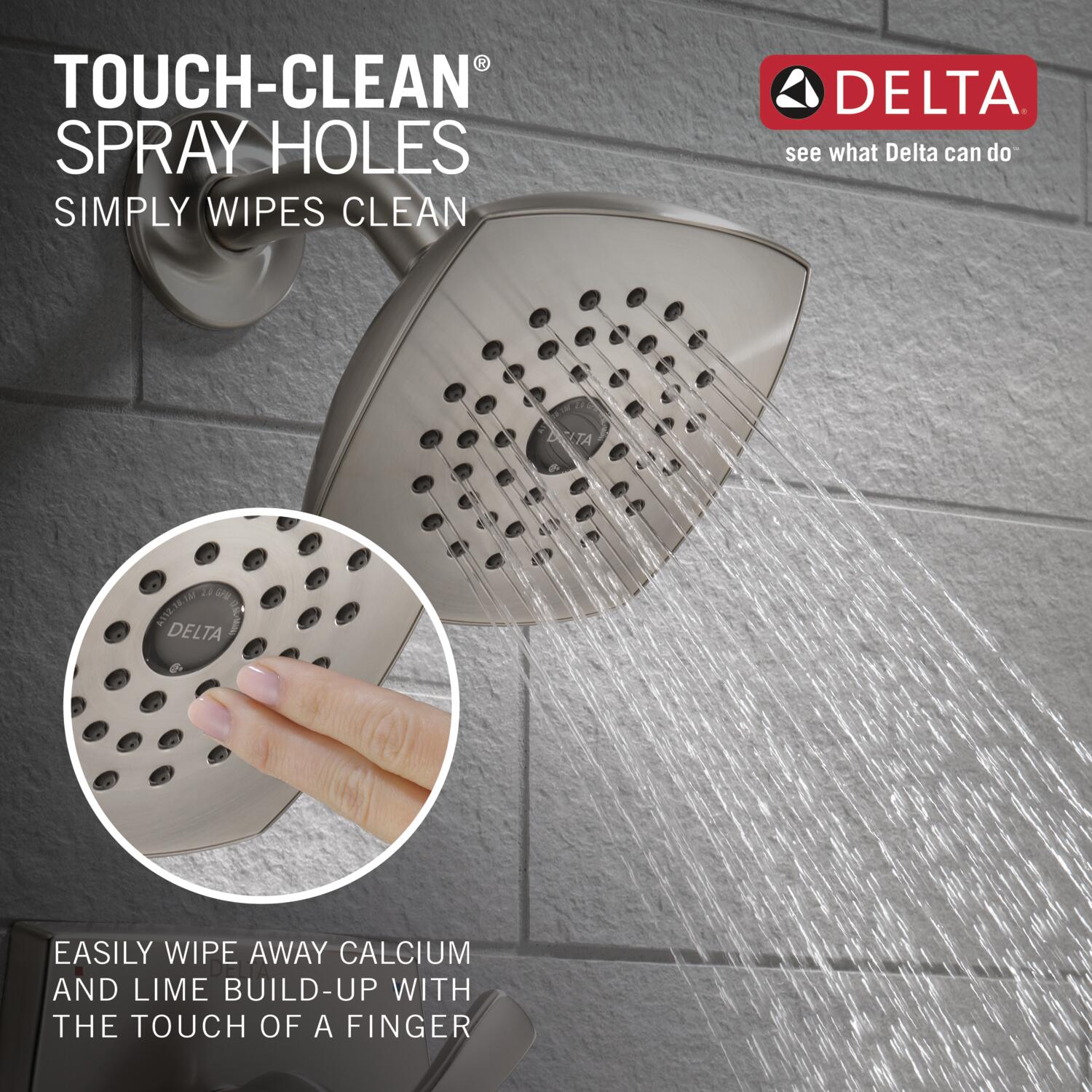Grifo de bañera y ducha redondo de acero inoxidable Delta Flynn con mango único y función sencilla de 5.25 pulgadas con válvula 144768C-SS