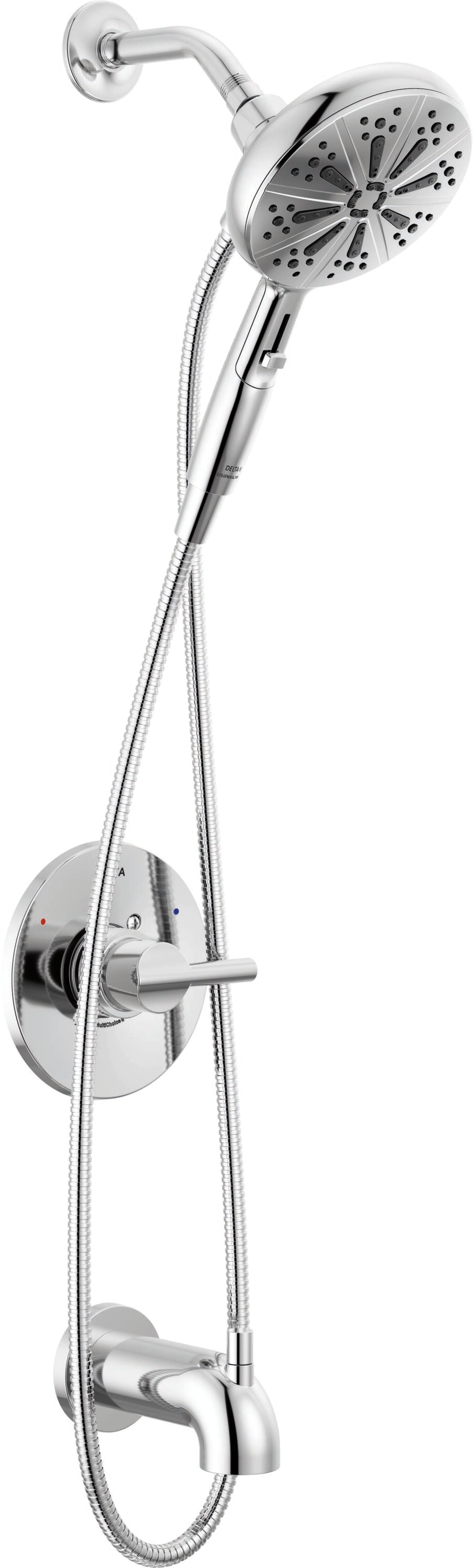 Llave Mezcladora para Tina y Ducha con Acabado en Cromo Pulido de Mango Único y Función Múltiple de 6.5 pulgadas de Diámetro de la Marca Delta con Válvula 144749-HS