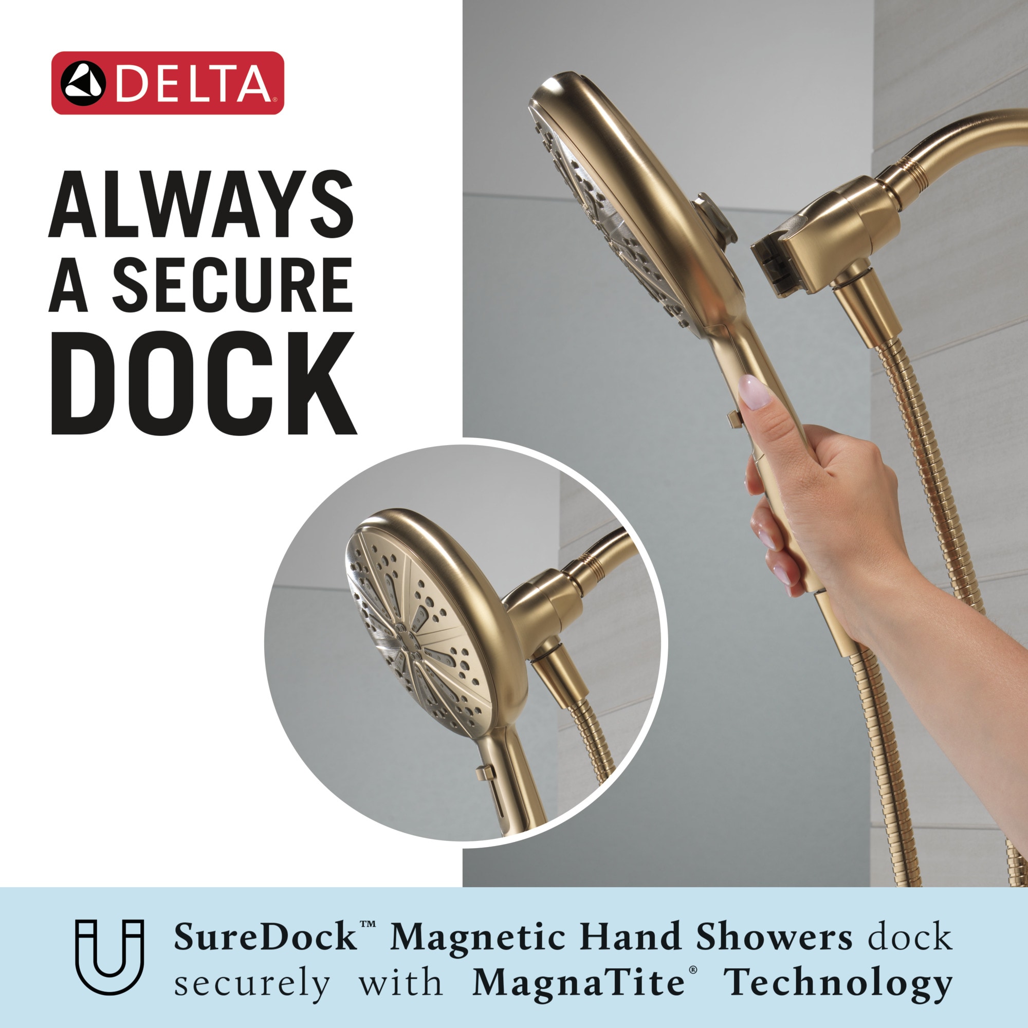 Grifo de bañera y ducha redondo de 6.5 pulgadas con una sola manija y funciones múltiples en color bronce champagne de Delta Nicoli con válvula 144749-CZ-HS.
