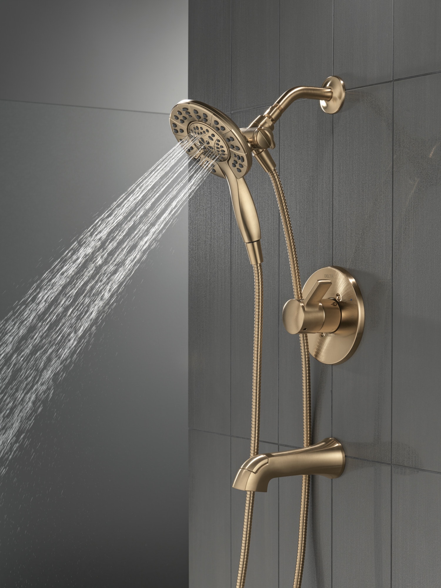 Grifo de bañera y ducha redondo de 6.0 pulgadas con 1 mango y función múltiple en bronce Champagne Delta Albion T144855-CZ-I