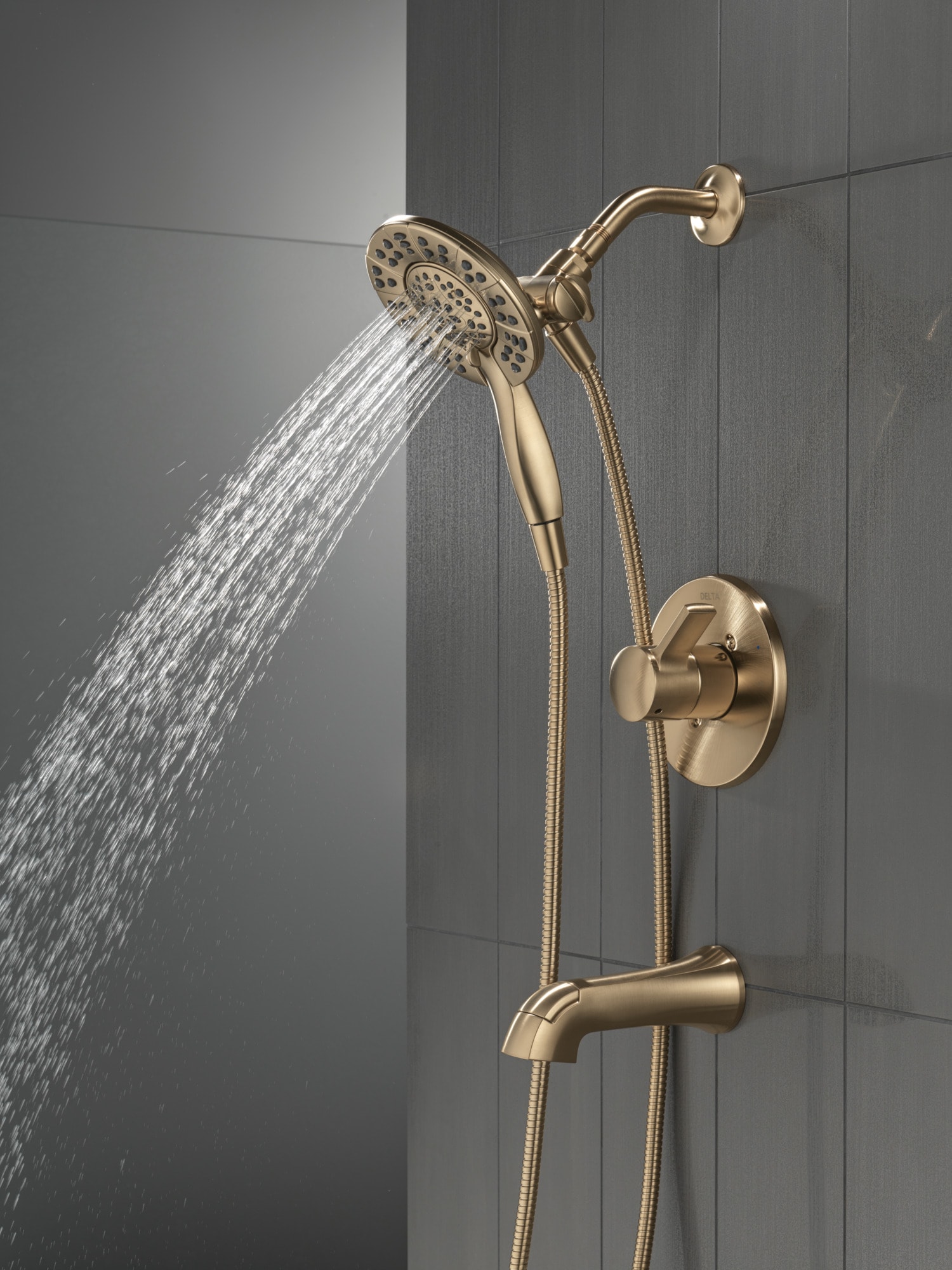 Grifo de bañera y ducha redondo de 6.0 pulgadas con 1 mango y función múltiple en bronce Champagne Delta Albion T144855-CZ-I