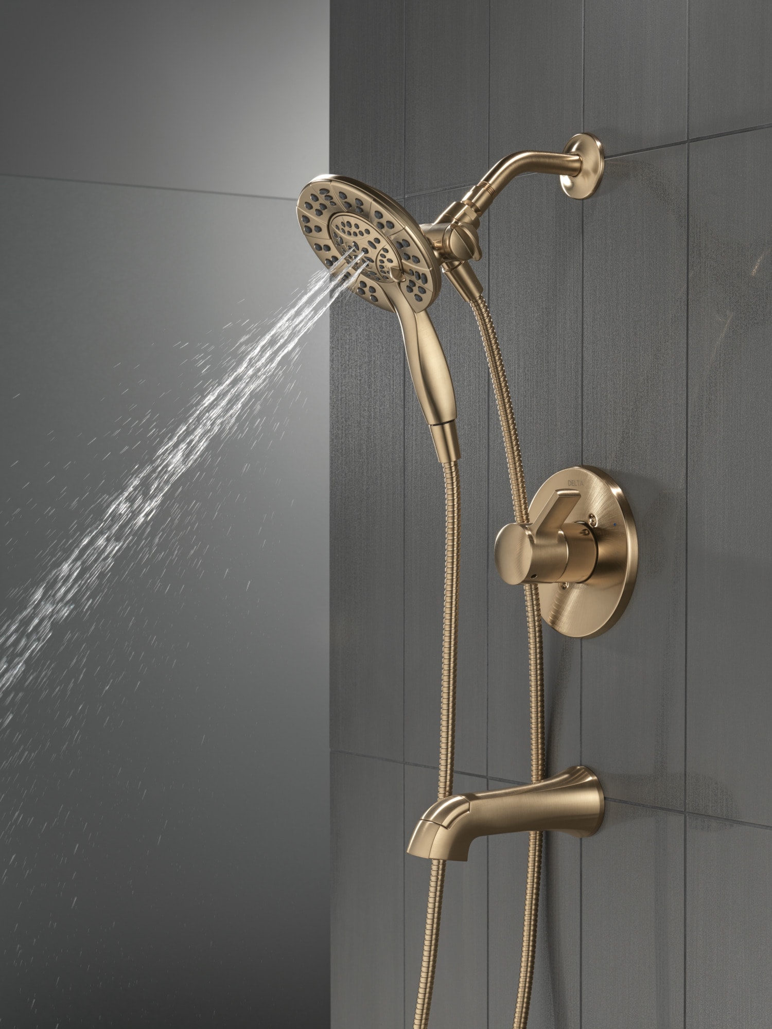 Grifo de bañera y ducha redondo de 6.0 pulgadas con 1 mango y función múltiple en bronce Champagne Delta Albion T144855-CZ-I