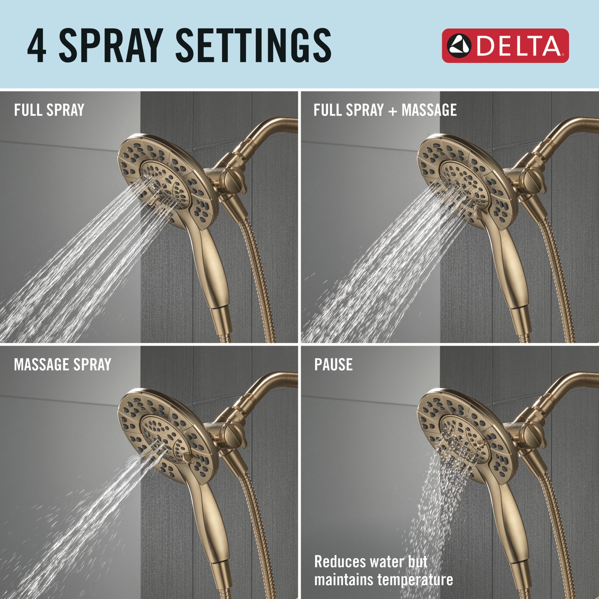 Grifo de bañera y ducha redondo de 6.0 pulgadas con 1 mango y función múltiple en bronce Champagne Delta Albion T144855-CZ-I