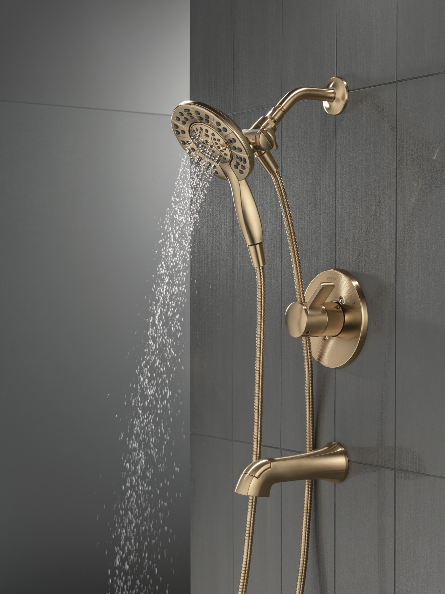 Grifo de bañera y ducha redondo de 6.0 pulgadas con 1 mango y función múltiple en bronce Champagne Delta Albion T144855-CZ-I