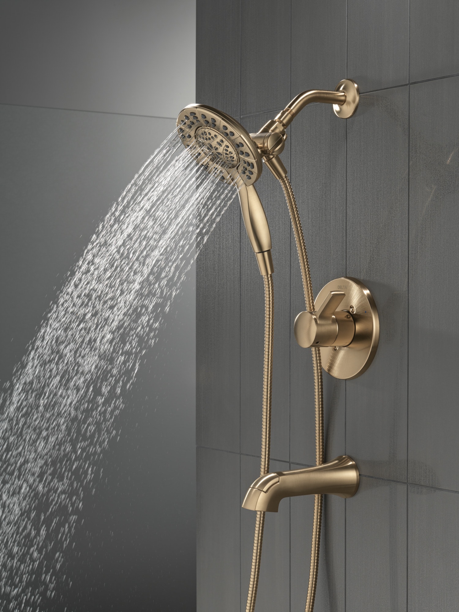 Grifo de bañera y ducha redondo de 6.0 pulgadas con 1 mango y función múltiple en bronce Champagne Delta Albion T144855-CZ-I